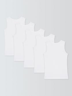 John Lewis Kids' Cotton Singlet Vests, Pack of 5, White - view 2, White