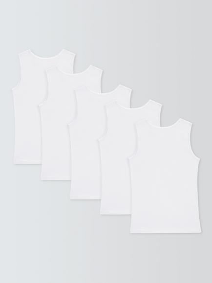 John Lewis Kids' Cotton Bow Trim Vests, Pack of 5, White - view 2, White