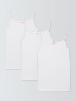 John Lewis Kids' Embroidered Edge Camisole Vests, Pack of 3, White, White