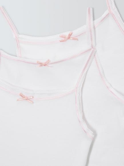 John Lewis Kids' Embroidered Edge Camisole Vests, Pack of 3, White - view 2, White