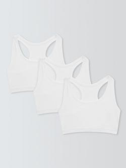 John Lewis Girls' Sports Crop Tops, Pack of 3, White, White