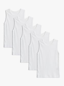 John Lewis Kids' Cotton Singlet Vests, Pack of 5, White