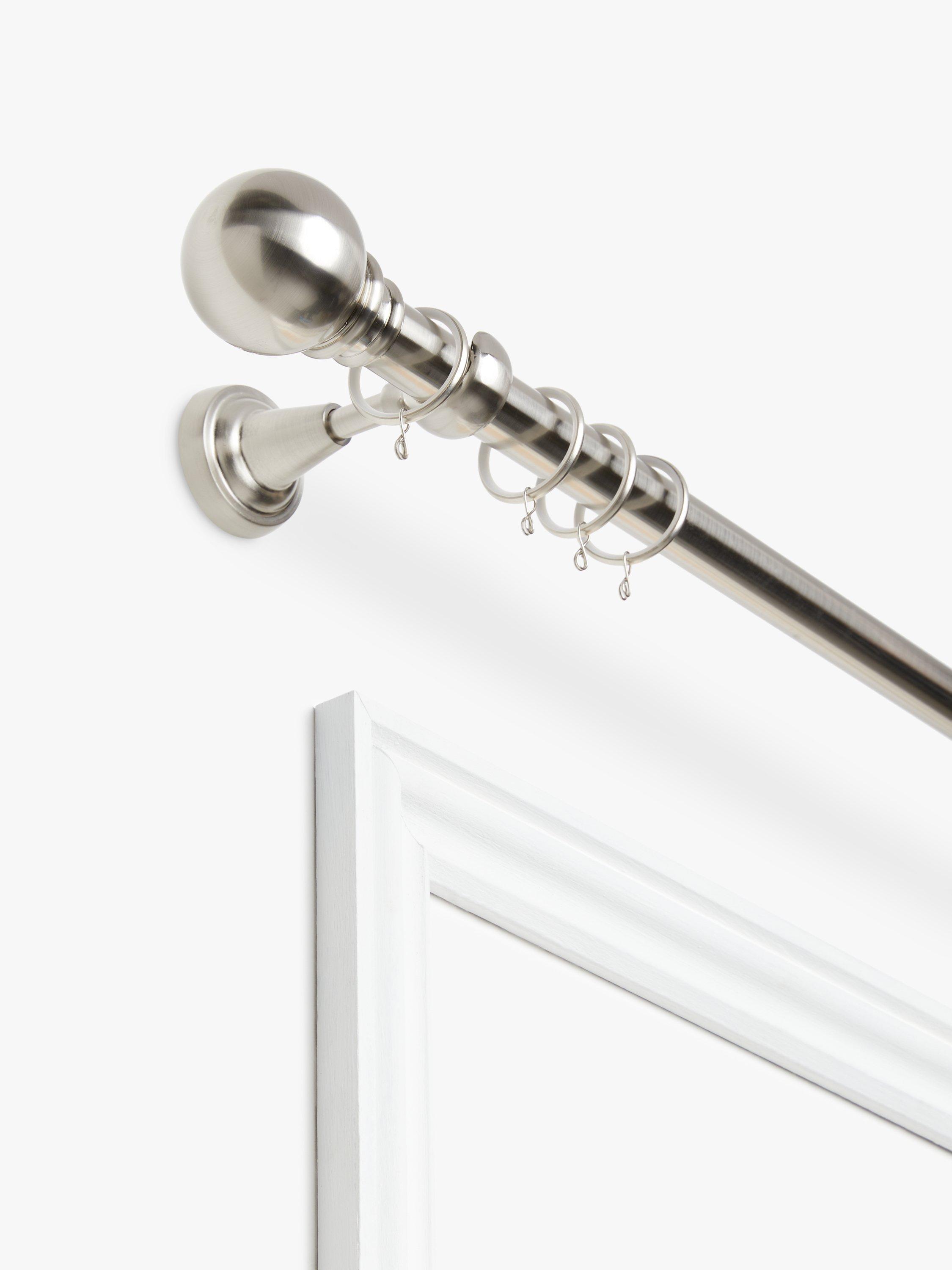 John Lewis Fixed Curtain Pole Kit with Ball Finial, Dia.28mm, Stainless Steel