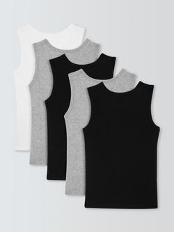 John Lewis Kids' Cotton Singlet Vests, Pack of 5 - view 2, Black
