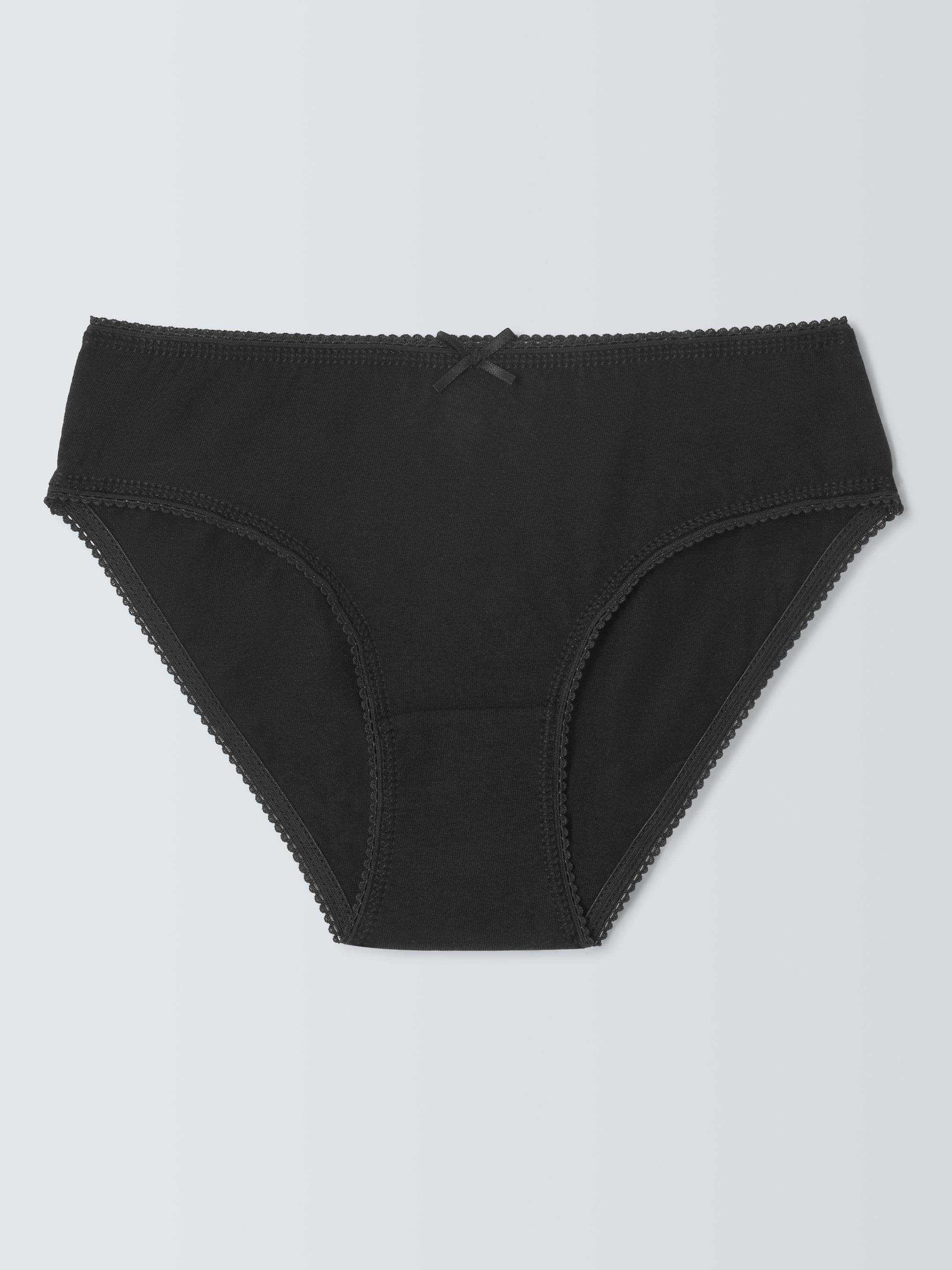 Product image 2 of 5, which shows John Lewis Kids' Picot Trim Cotton Briefs, Pack of 7, Black, 15 years