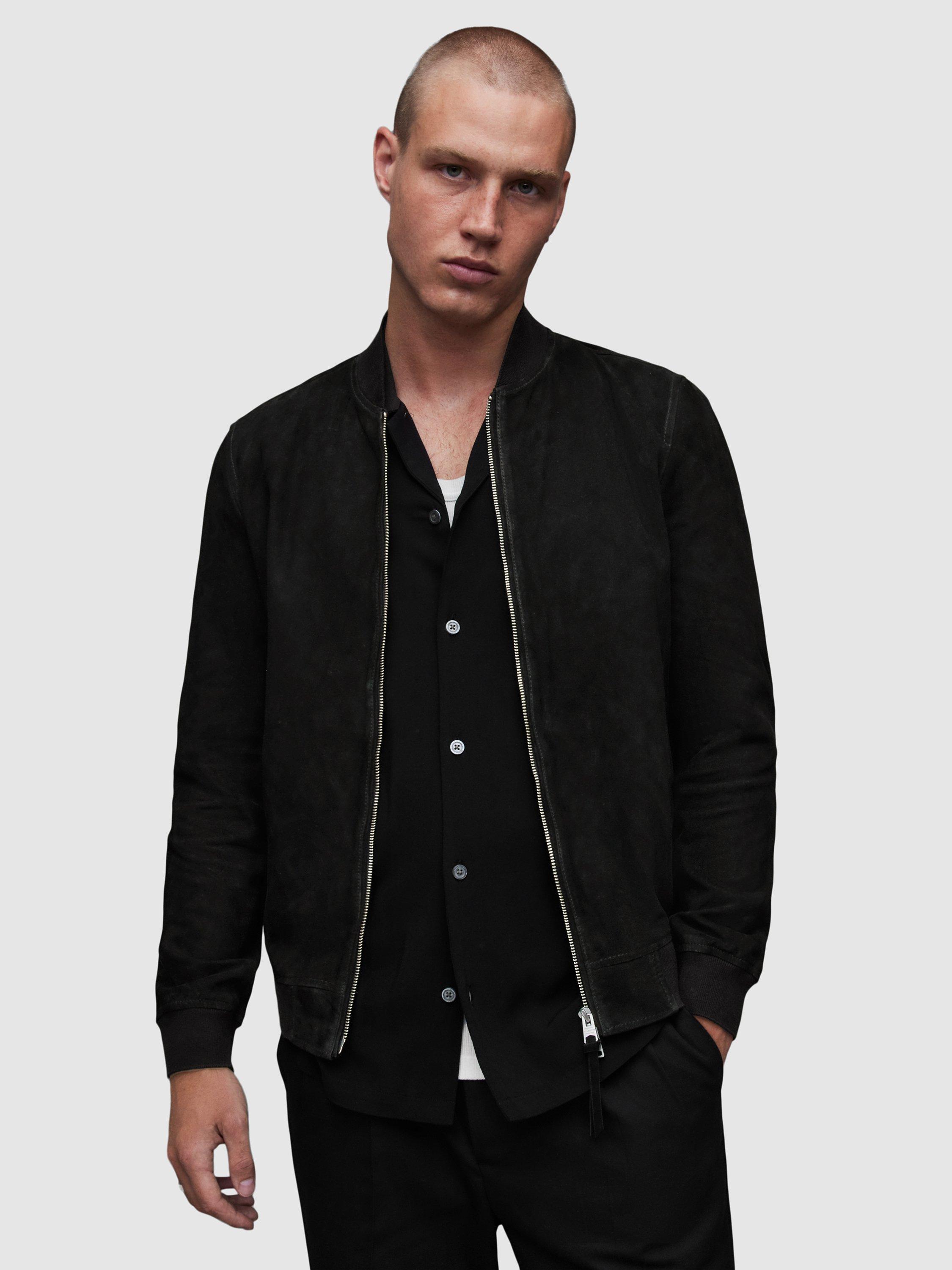AllSaints Ronan Suede Bomber Jacket, Black