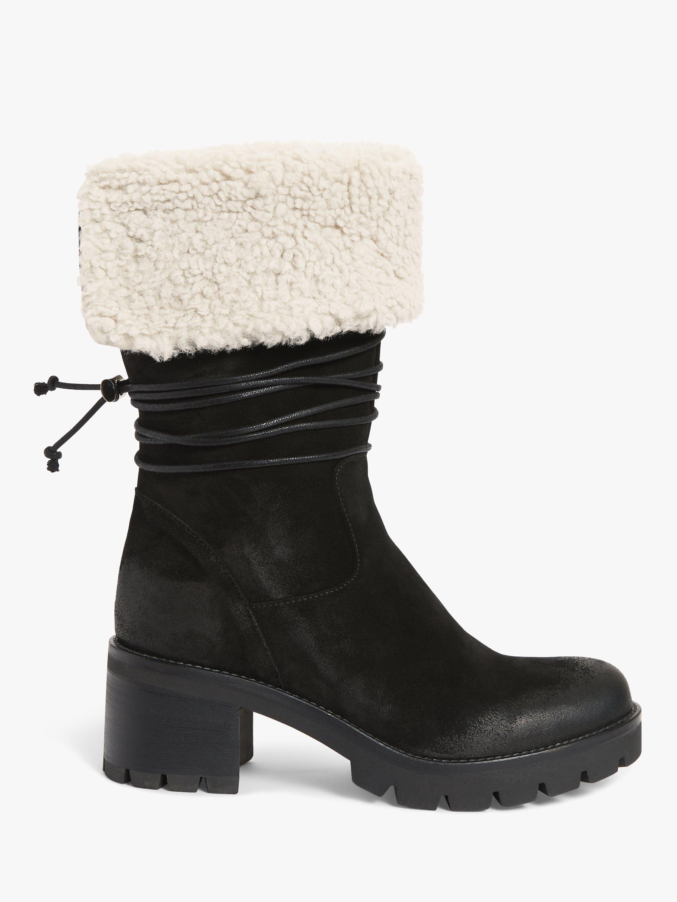 John Lewis Promise Suede Shearling Block Heel Boots Black