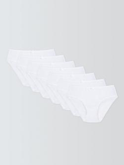 John Lewis Kids' Picot Trim Cotton Briefs, Pack of 7, White