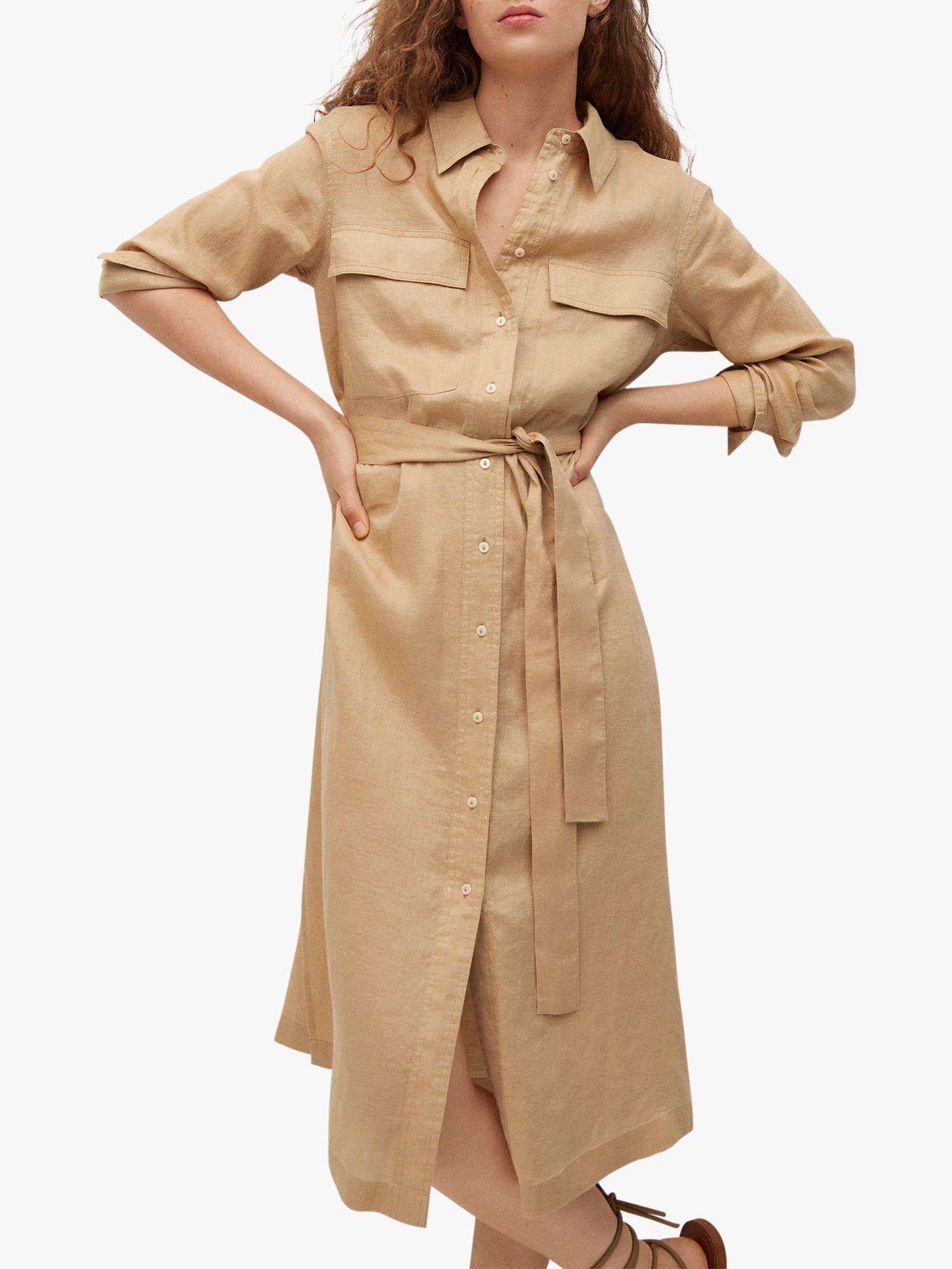 Mango Linen Midi Shirt Dress, Beige