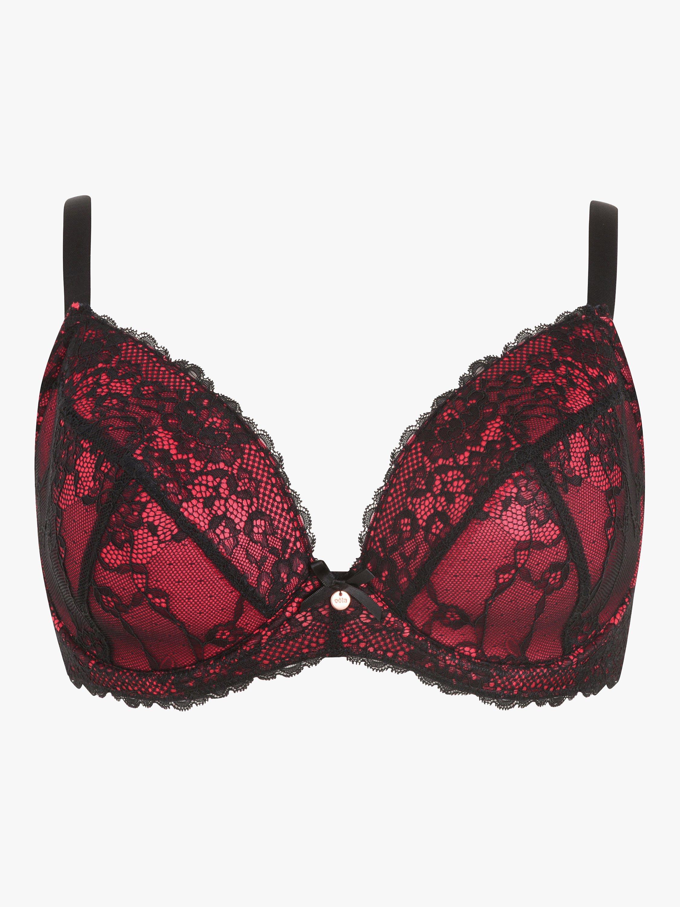 Product image 4 of 6, which shows Oola Lingerie Tonal Lace Padded Plunge Bra, Red/Black, 38F