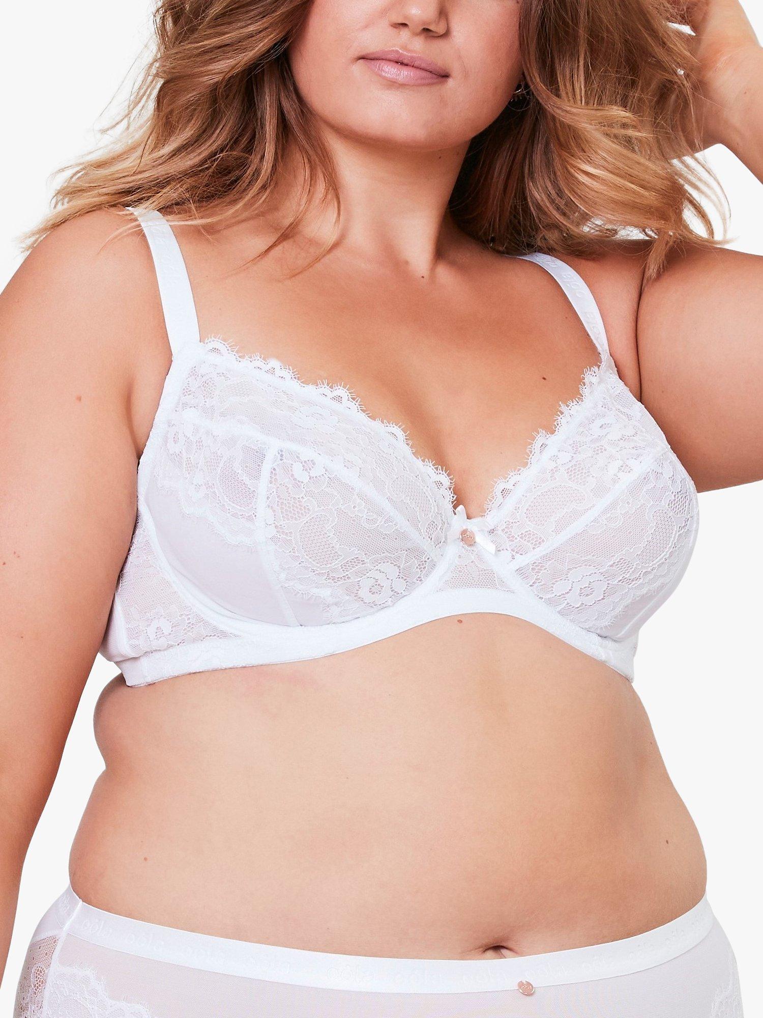 Product image 1 of 6, which shows Oola Lingerie Lace and Logo Underwired Bra, White, 38D