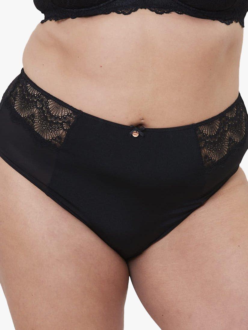 Oola Lingerie Fan Lace High Waist Knickers, Black, 14-16