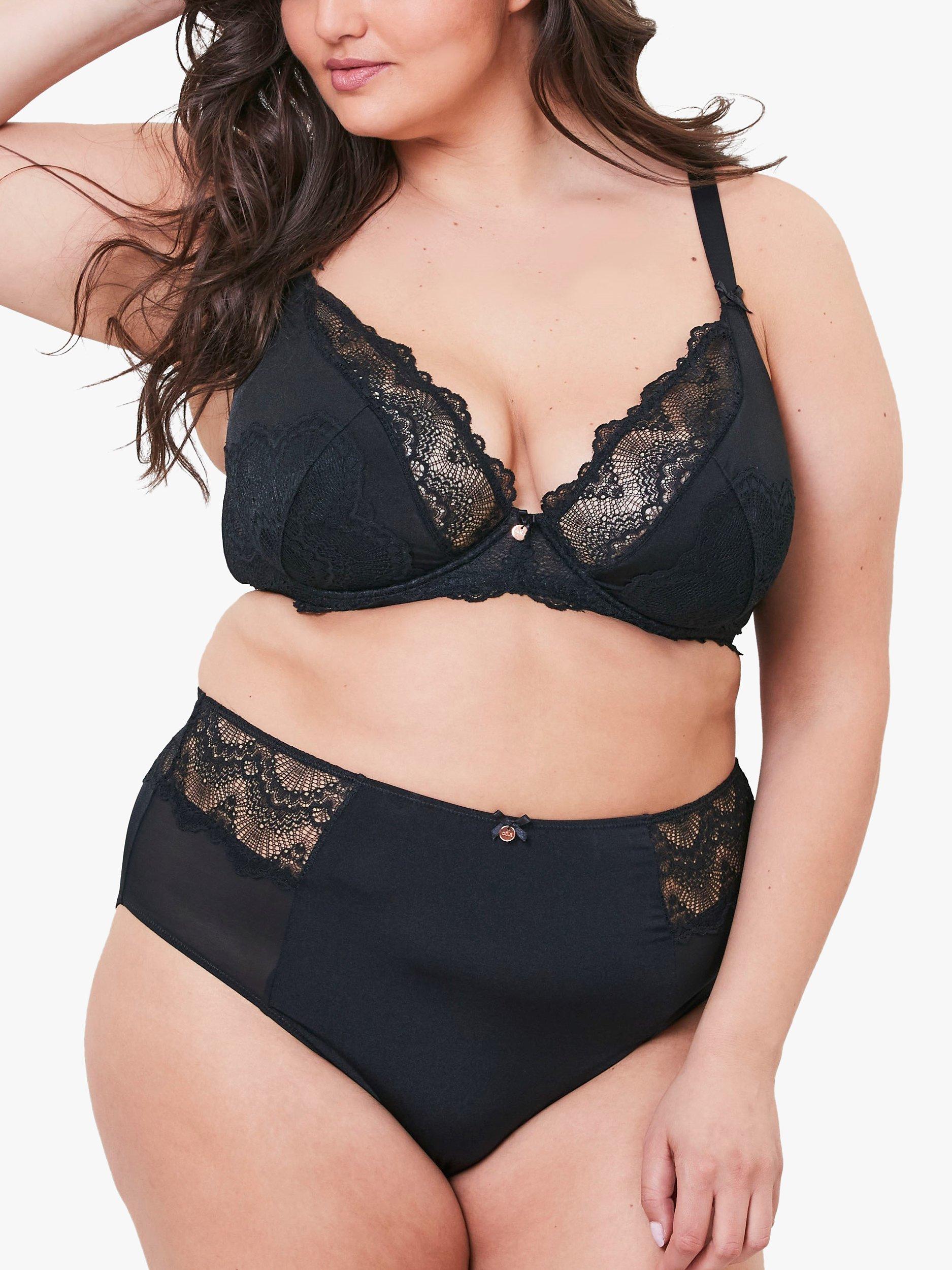 Oola Lingerie Fan Lace High Waist Knickers, Black, 14-16