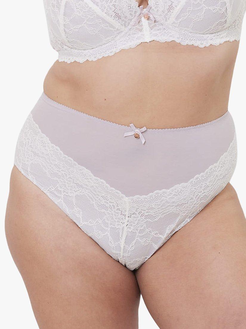 Product image 1 of 6, which shows Oola Lingerie Tonal Lace High Waist Knickers, Ivory/Nude, 14-16