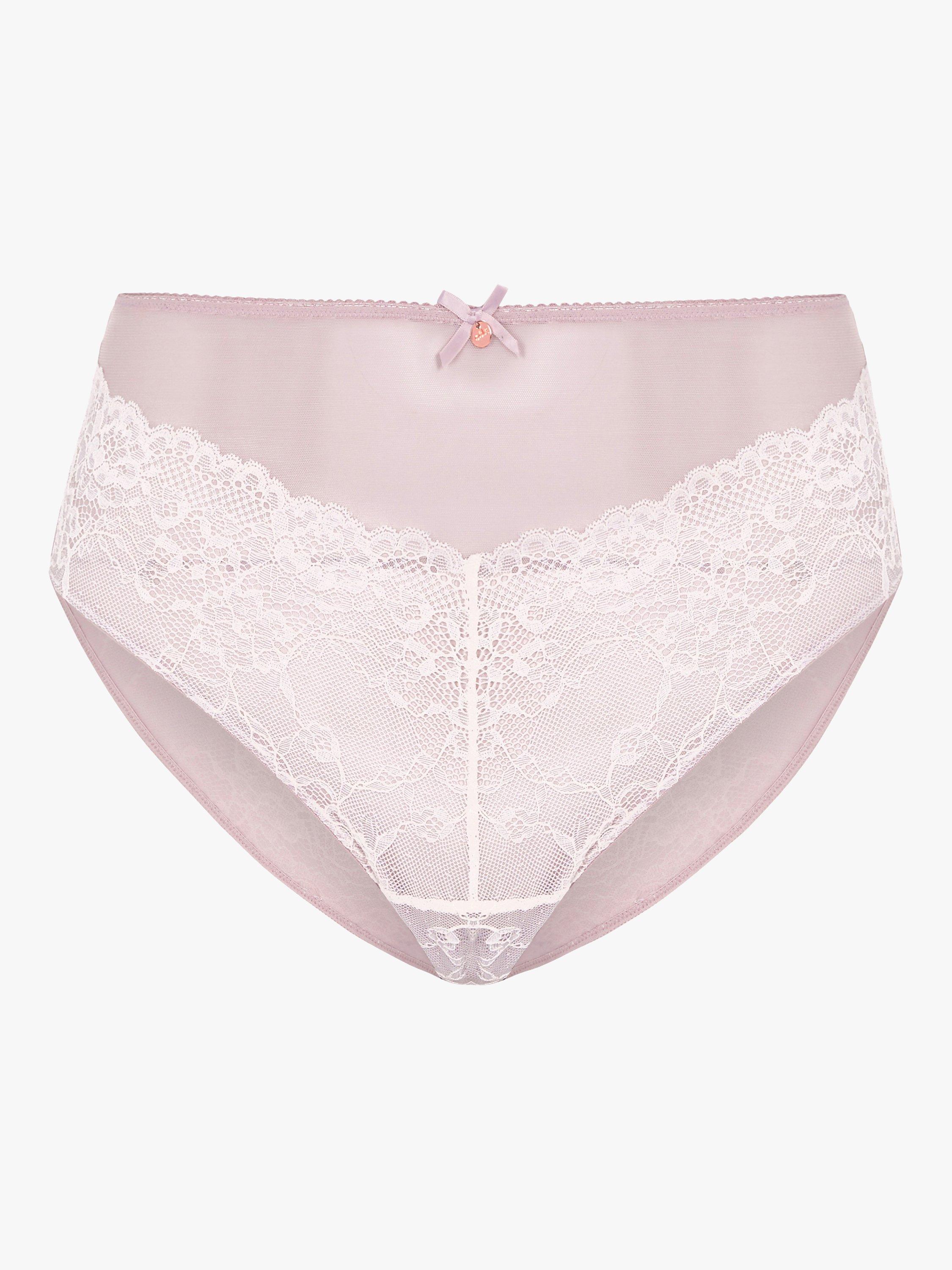 Product image 4 of 6, which shows Oola Lingerie Tonal Lace High Waist Knickers, Ivory/Nude, 14-16