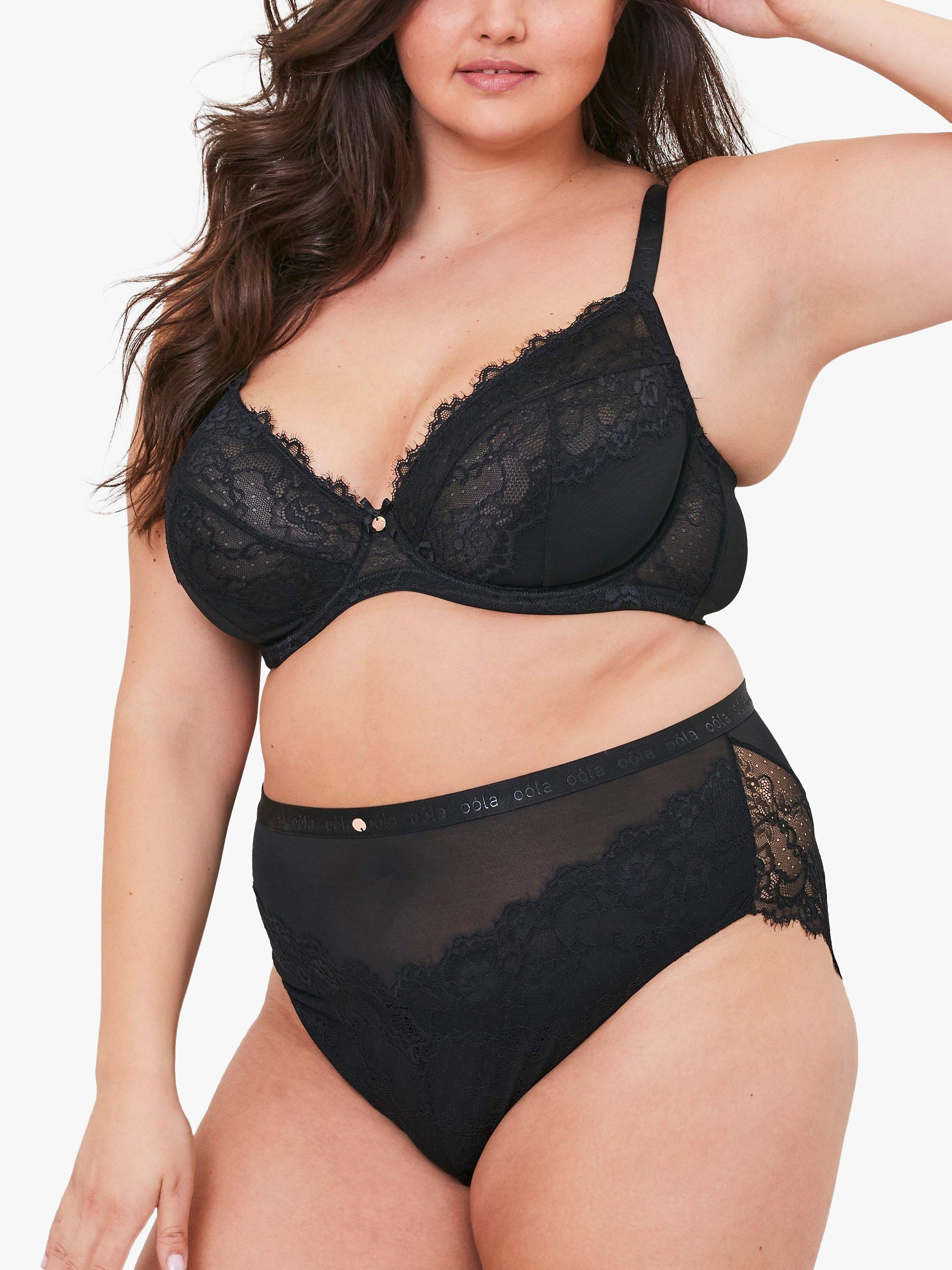 Product image 3 of 6, which shows Oola Lingerie Lace and Logo High Waist Knickers, Black, 26-28