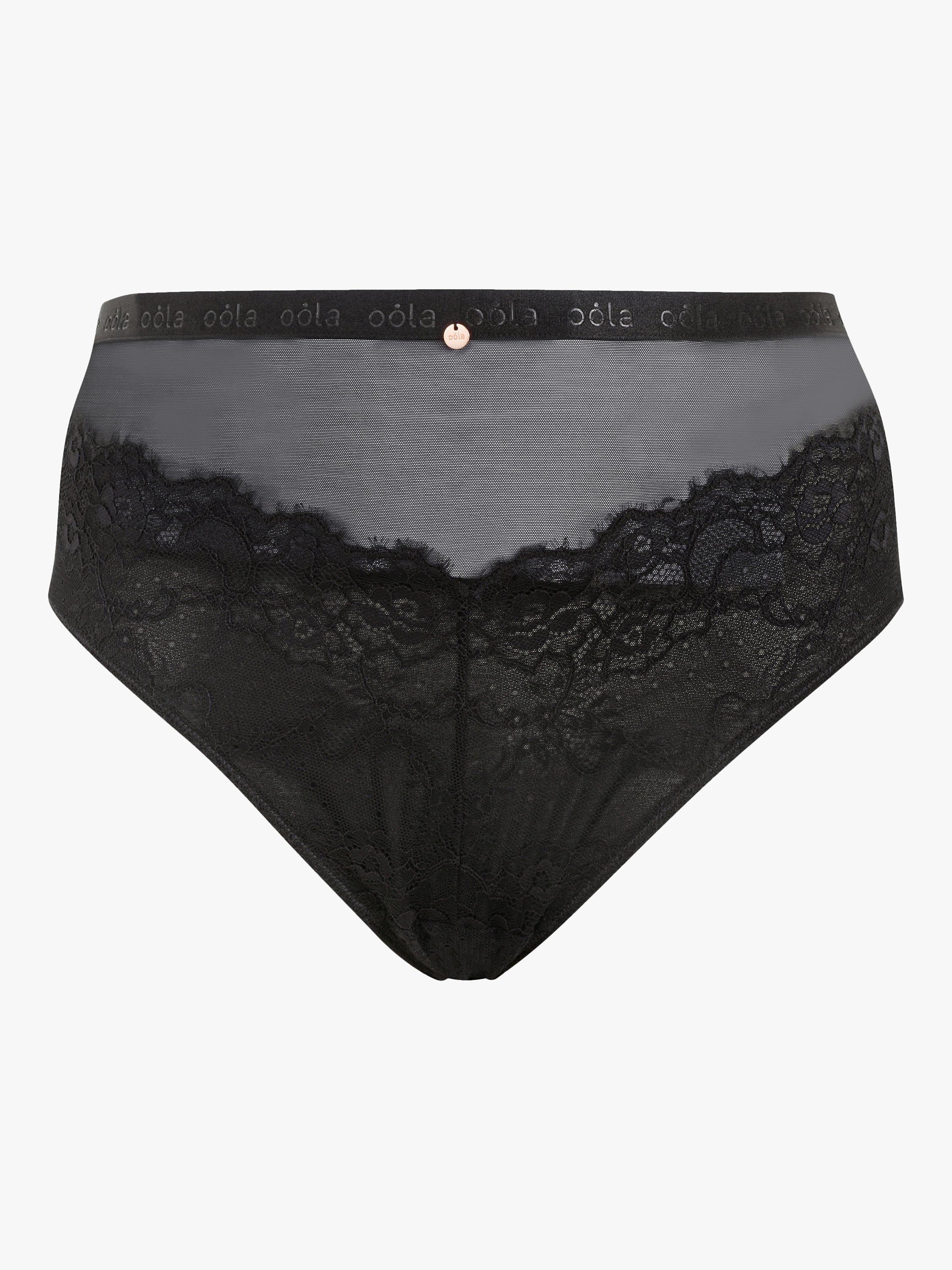 Product image 4 of 6, which shows Oola Lingerie Lace and Logo High Waist Knickers, Black, 26-28