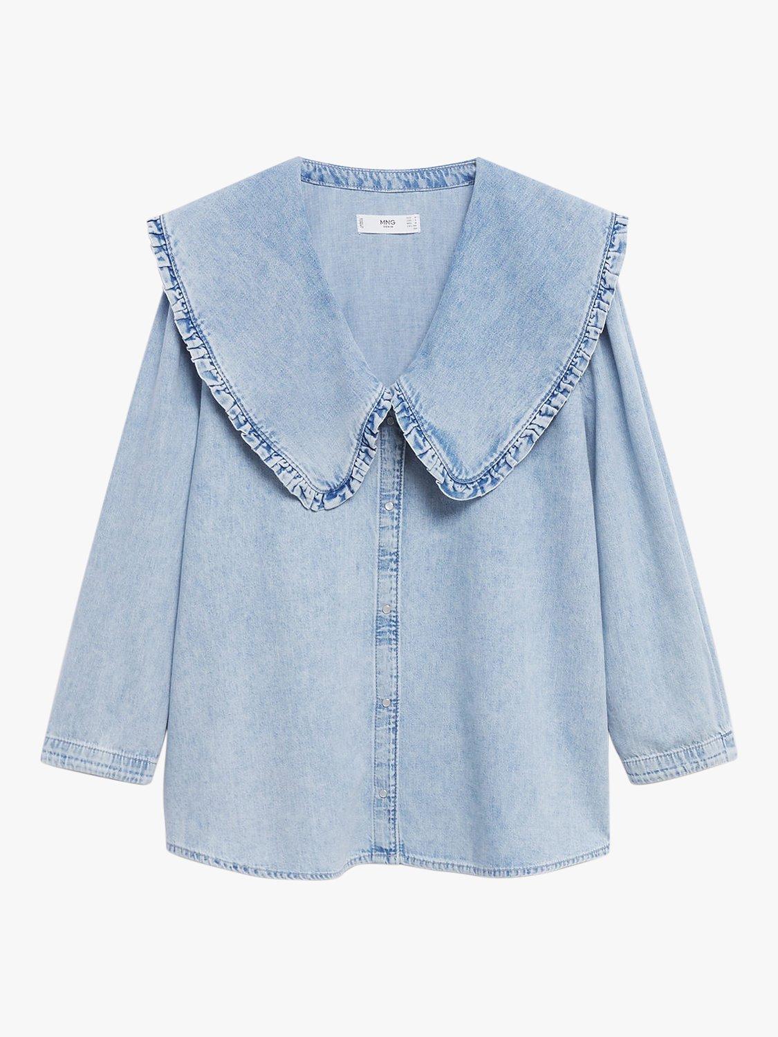 Mango Grace Cotton Frill Collar Top, Blue