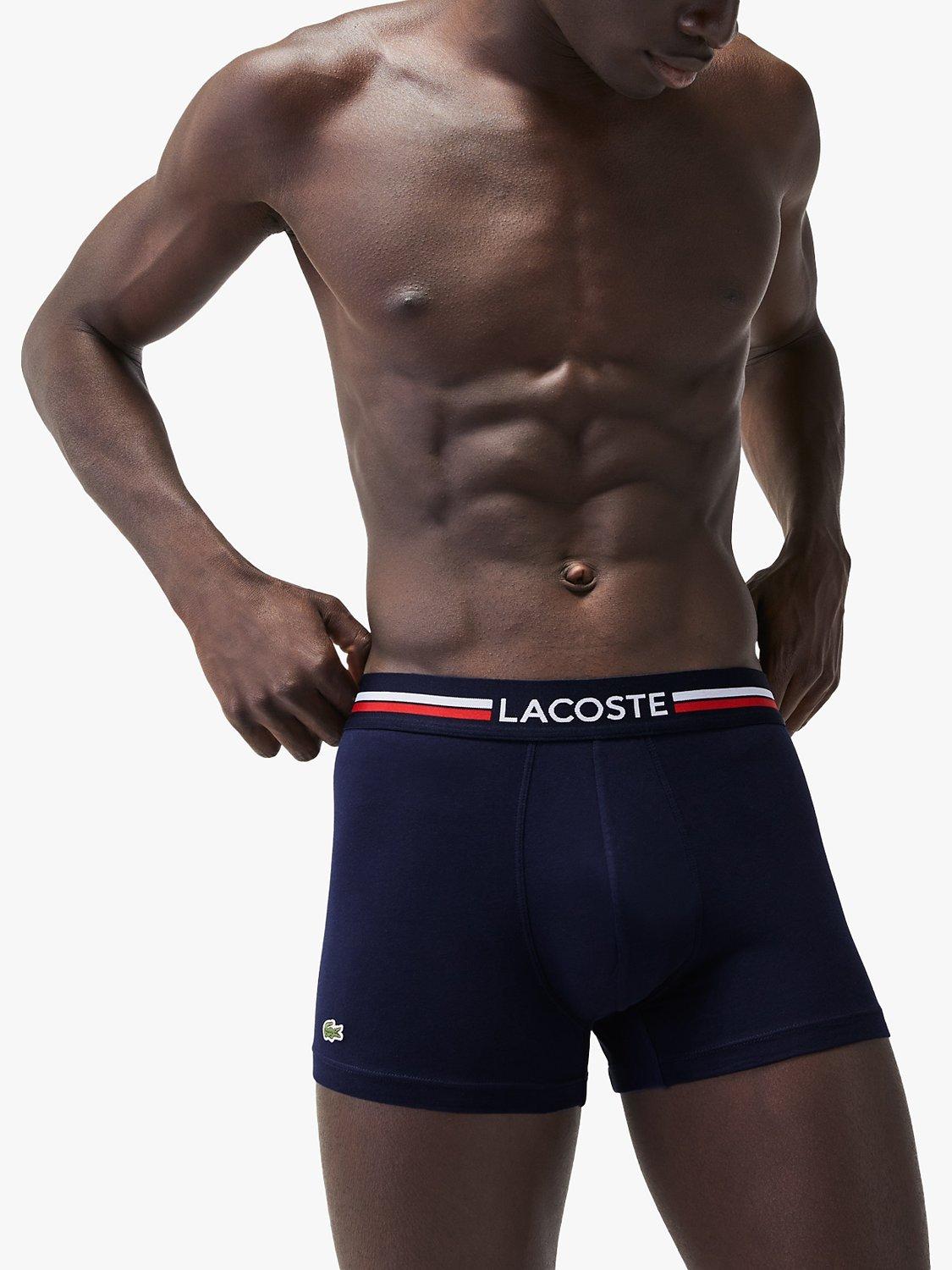 Product image 3 of 5, which shows Lacoste Three Tone Colour Waistband Trunks, Pack of 3, Marine/White, S