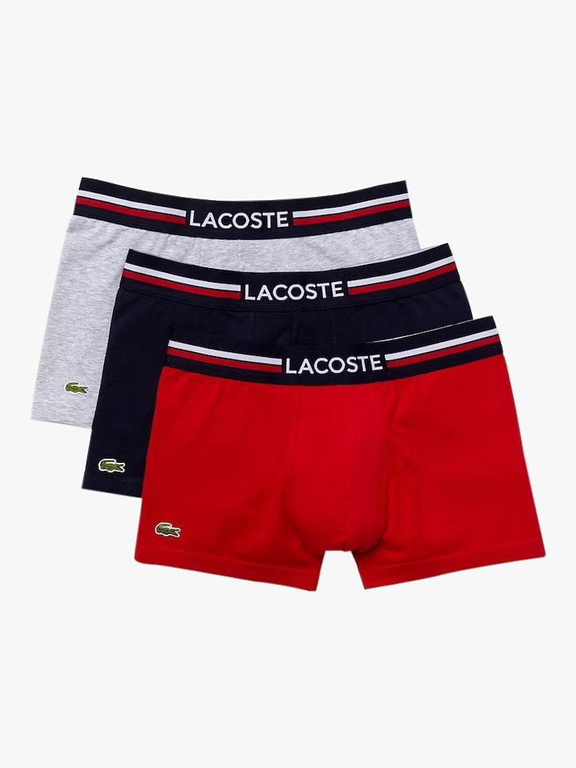 Lacoste Three Tone Waistband Iconic Trunks, Pack of 3, Navy Blue/Grey Chine/Red