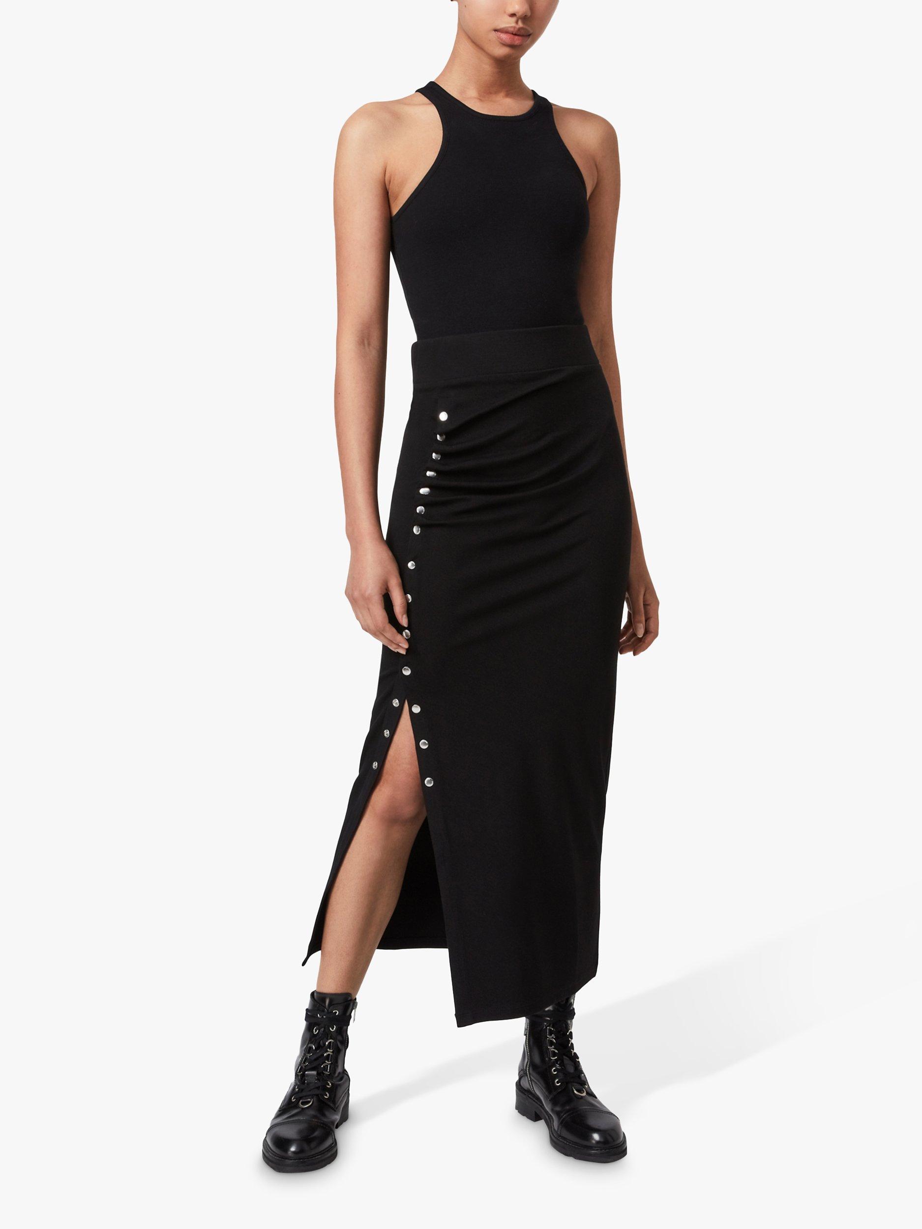 AllSaints Hatti Popper Detail Maxi Skirt, Black