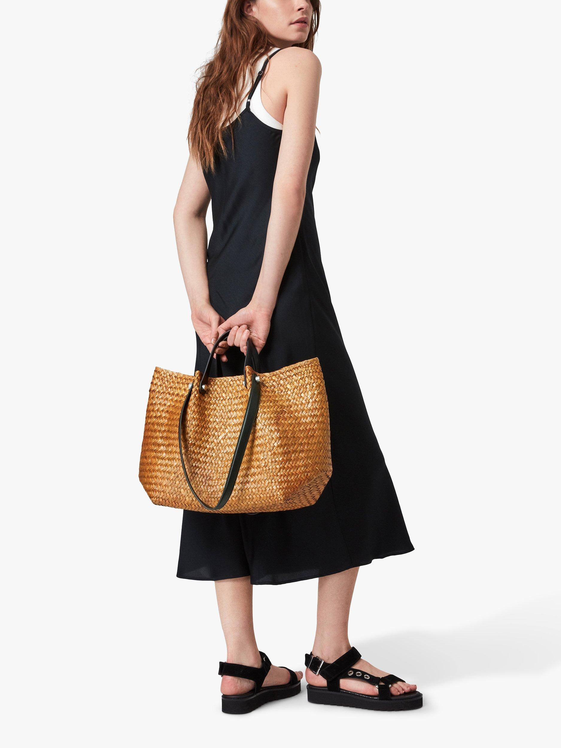 AllSaints Allington East West Straw Tote Bag Light Honey