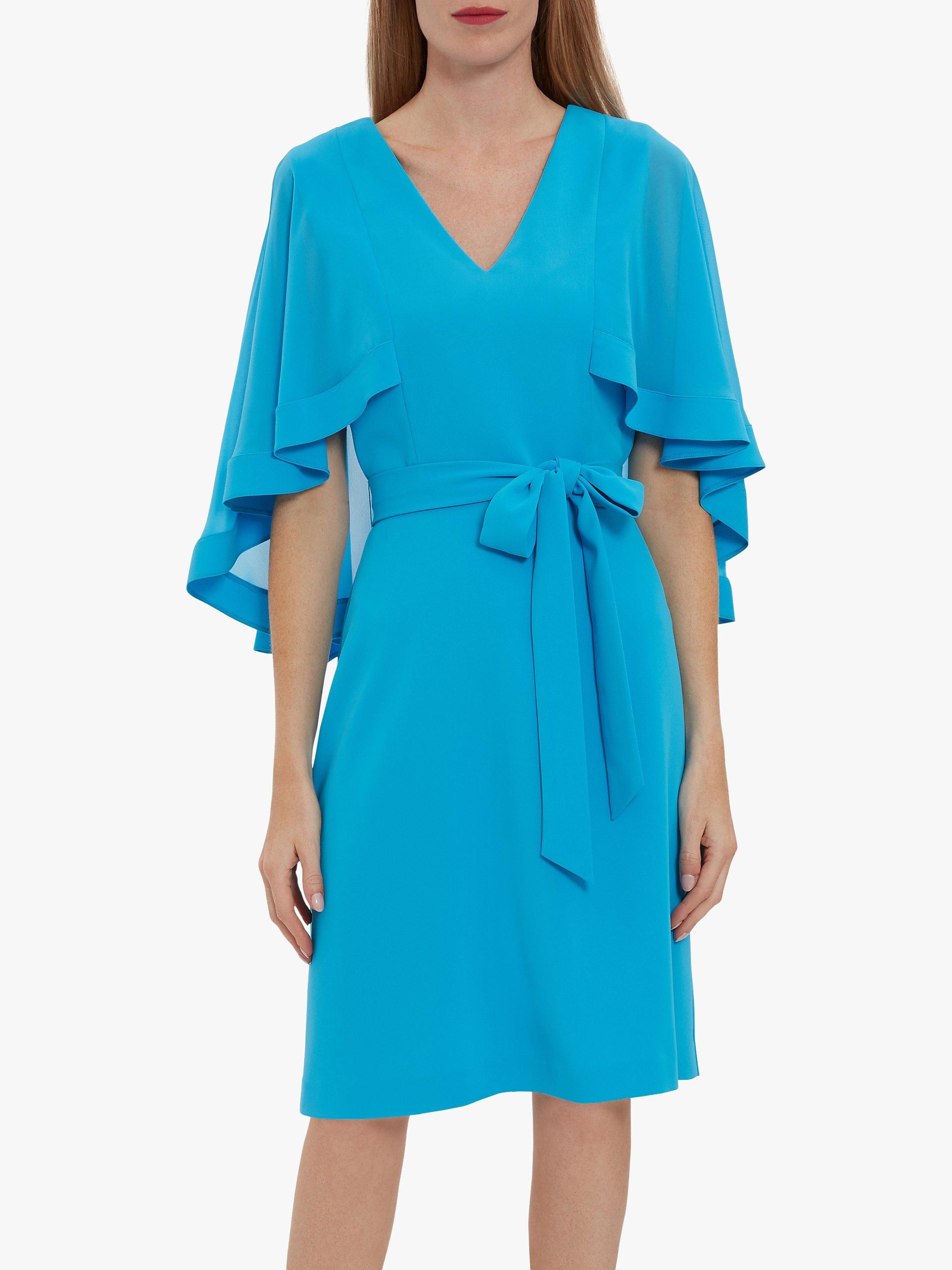 Gina Bacconi Chestina Chiffon Cape Knee Length Dress, Summer Turquoise