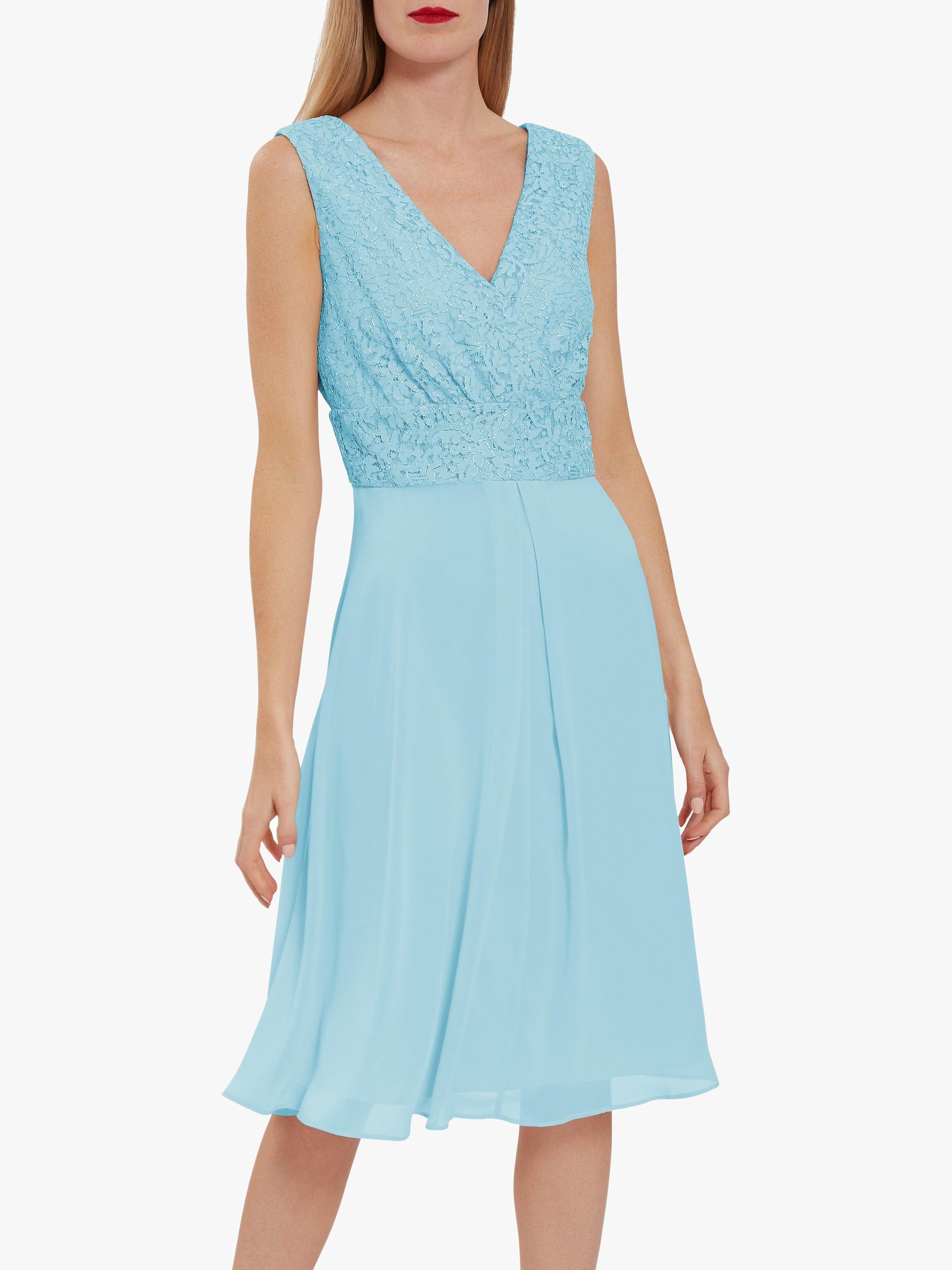 Gina Bacconi Gracie Metallic Floral Lace Sleeveless Dress, Ice Blue, 18