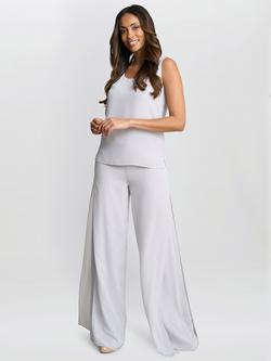 Gina Bacconi Layered Chiffon Wide Leg Side Slit Trousers, Silver Mist