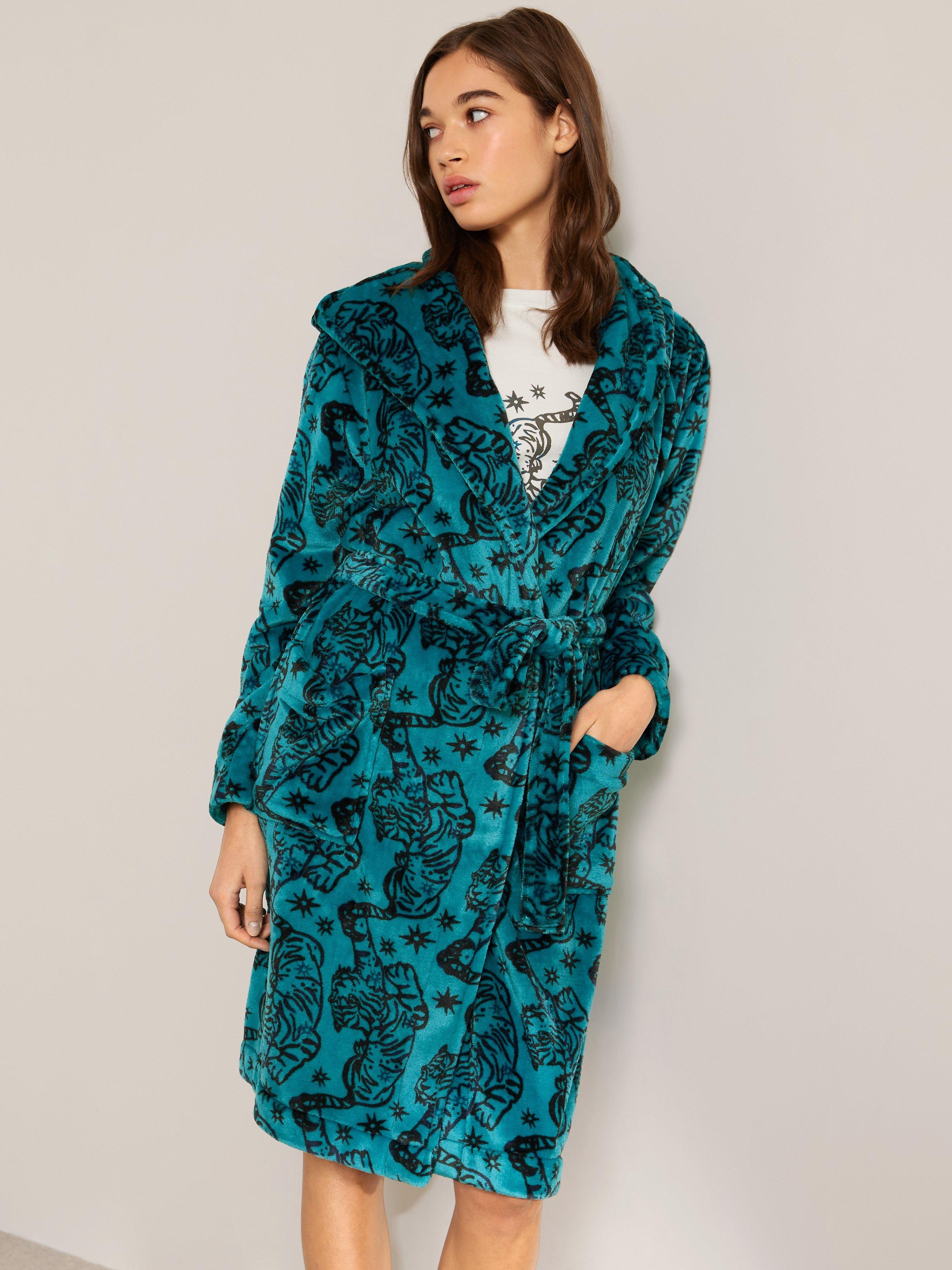 AND/OR Big Cat Print Robe, Teal