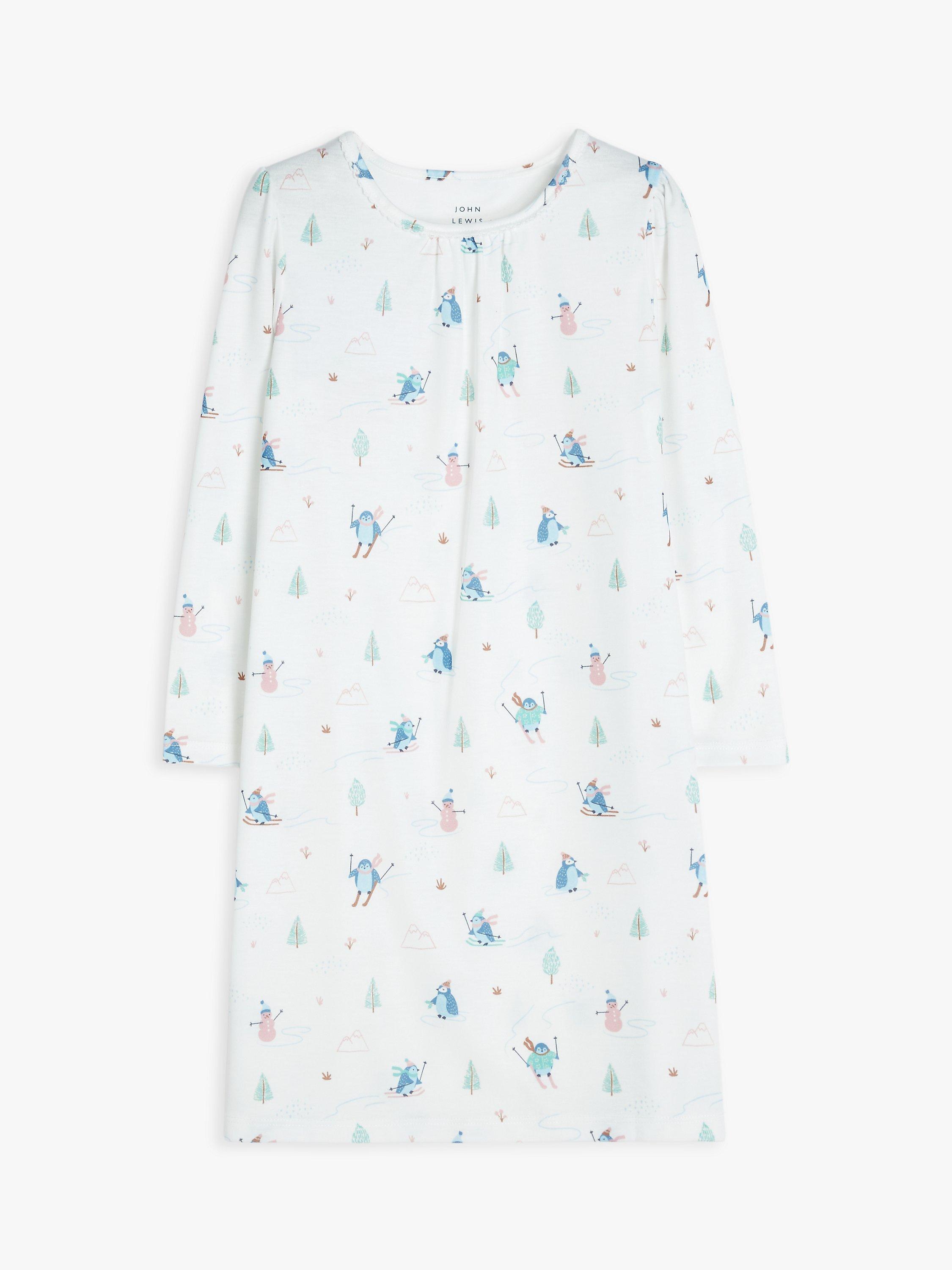 John Lewis Kids' Arctic Penguin Print Long Sleeve Night Dress, Gardenia