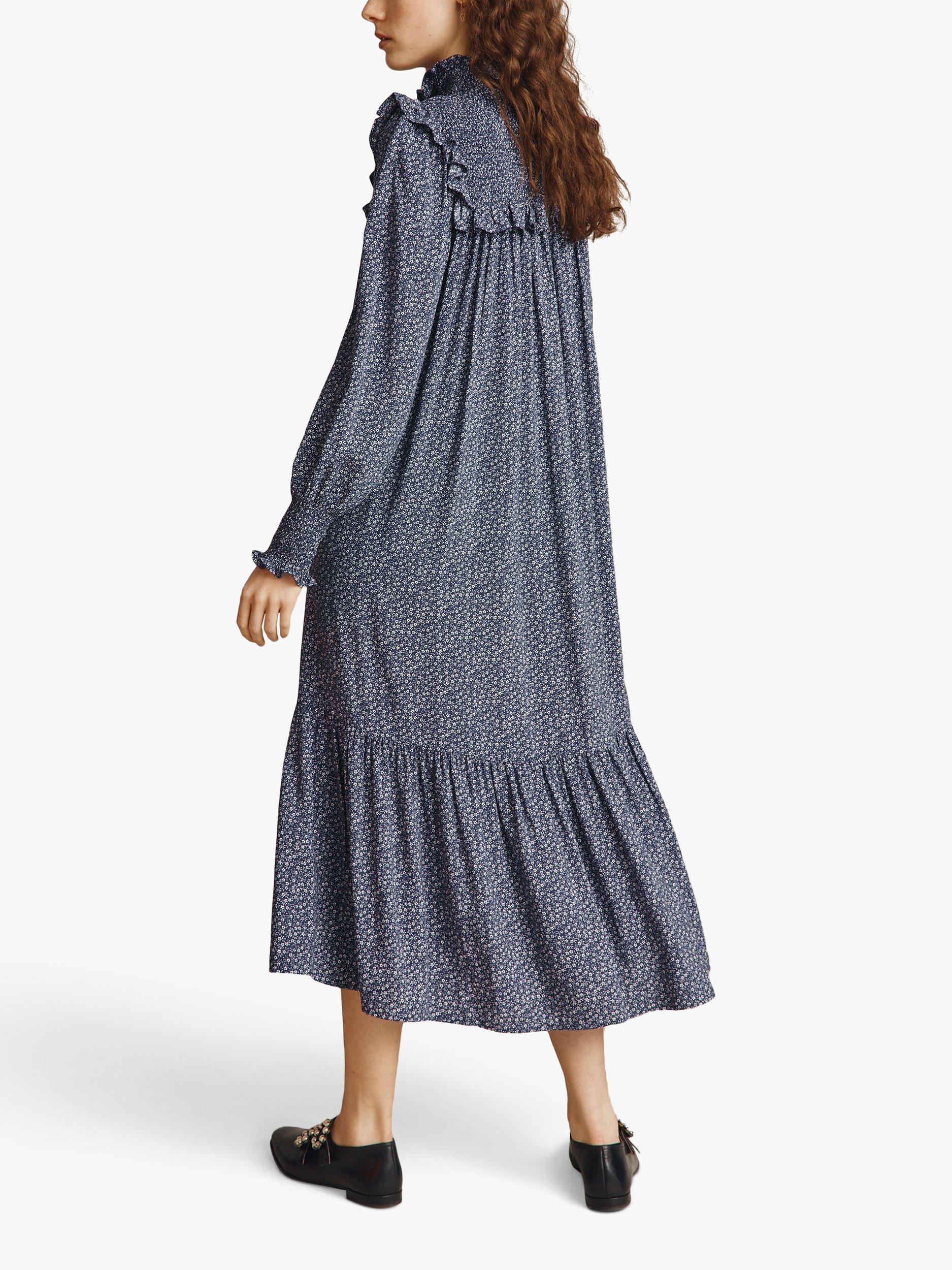 Ghost Anisha Folk Floral Print Midi Dress, Blue Daises