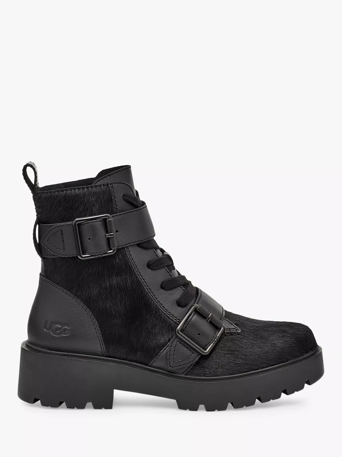 UGG Zorrah Calf Hair Panel Leather Biker Boots Black