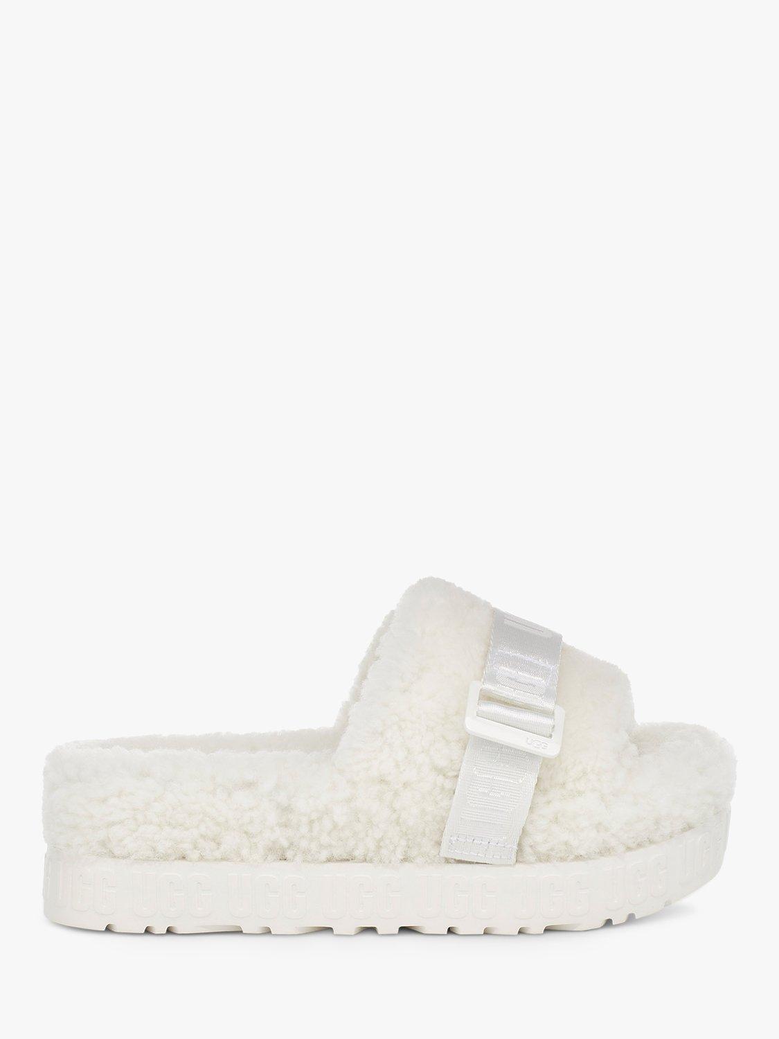 UGG Fluffita Sheepskin Flatform Slides, White