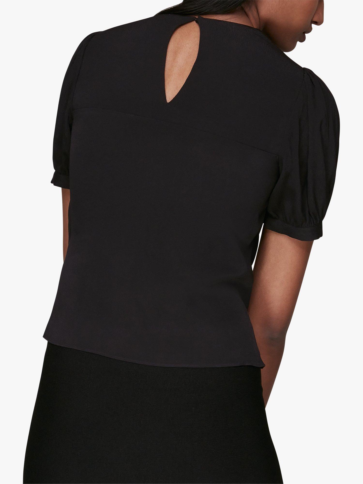 Product image 2 of 3, which shows Whistles Gathered Detail V-Neck Blouse, Black, 6