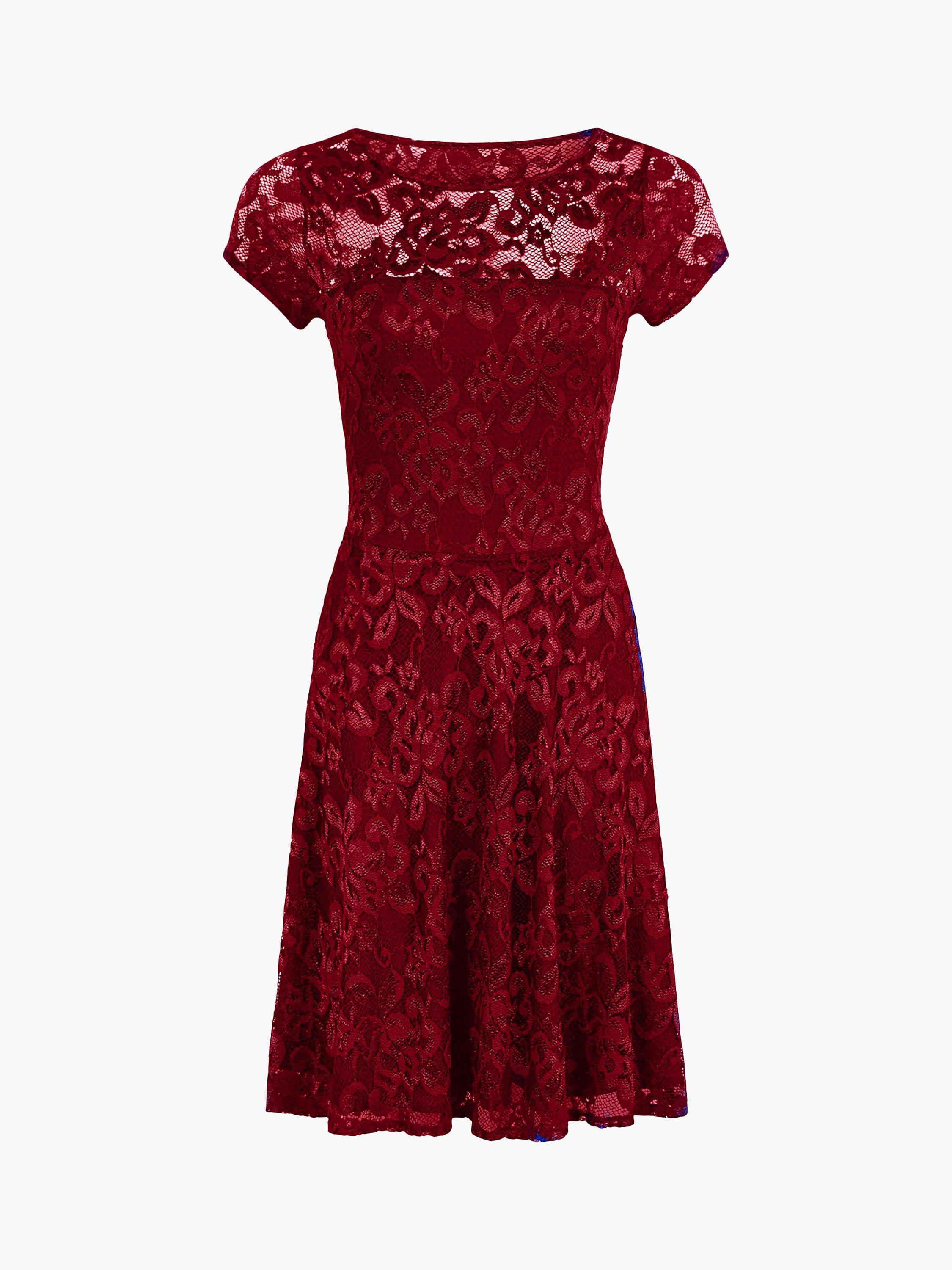 Product image 2 of 2, which shows HotSquash Lace Skater Dress, Red, 8