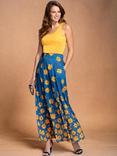 HotSquash Box Pleat Daisy Print Maxi Skirt, Blue/Yellow