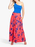 HotSquash Roll Top Floral Print Maxi Skirt, Red/Blue