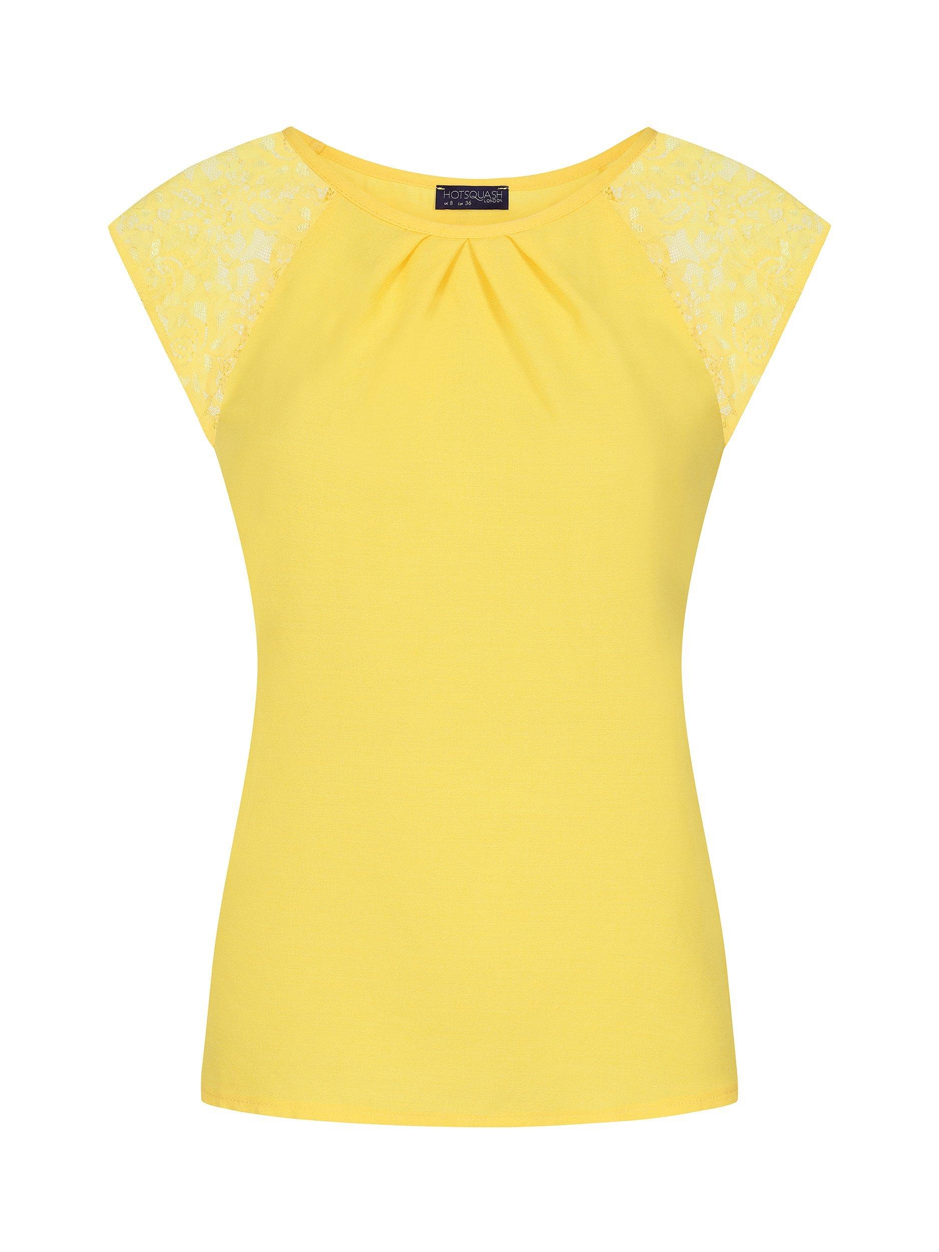 Product image 4 of 4, which shows HotSquash Lace Sleeved Crepe Top, Yellow, 16