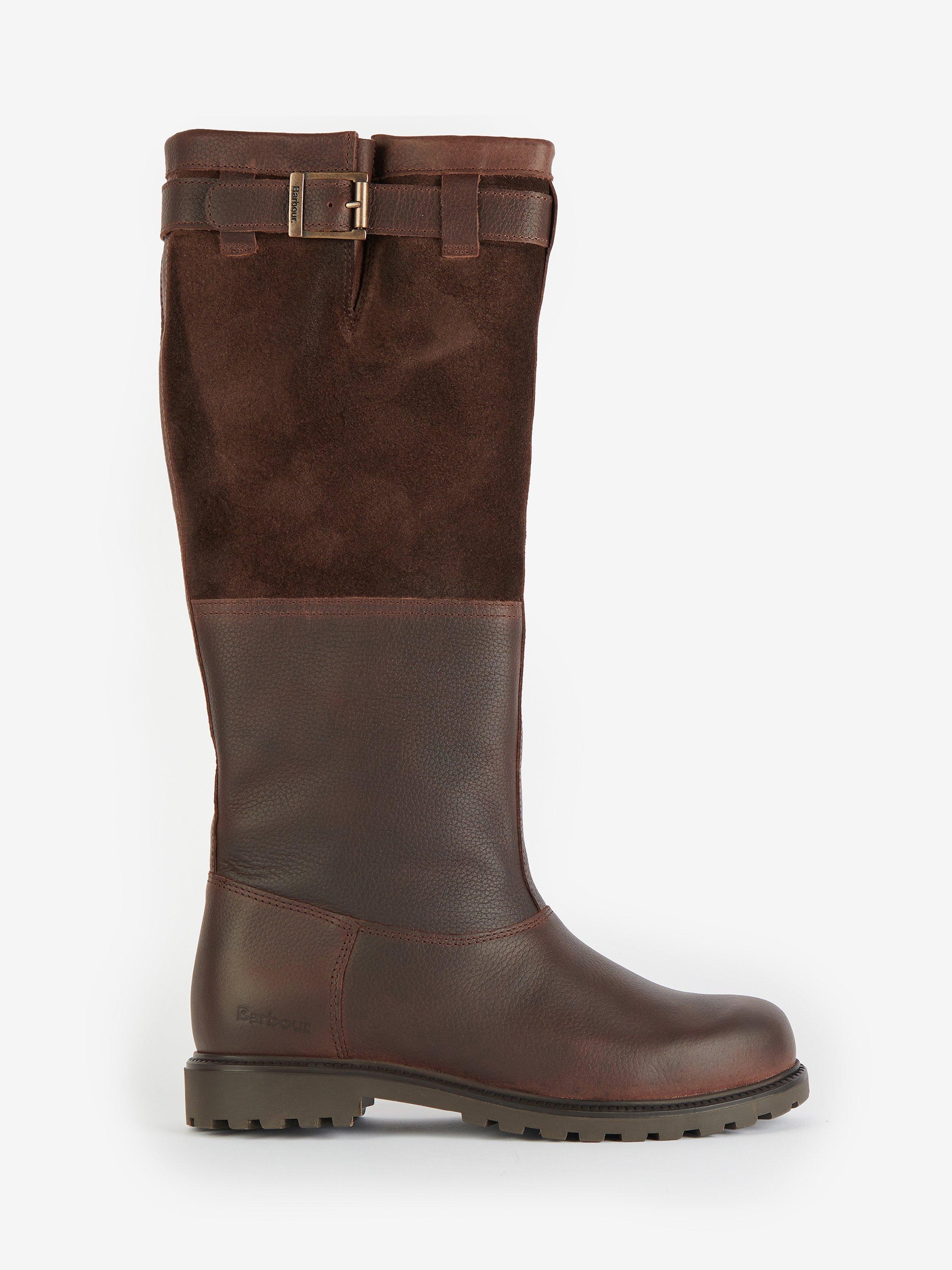 Barbour Acorn Leather and Suede Knee Boots, Dark Brown