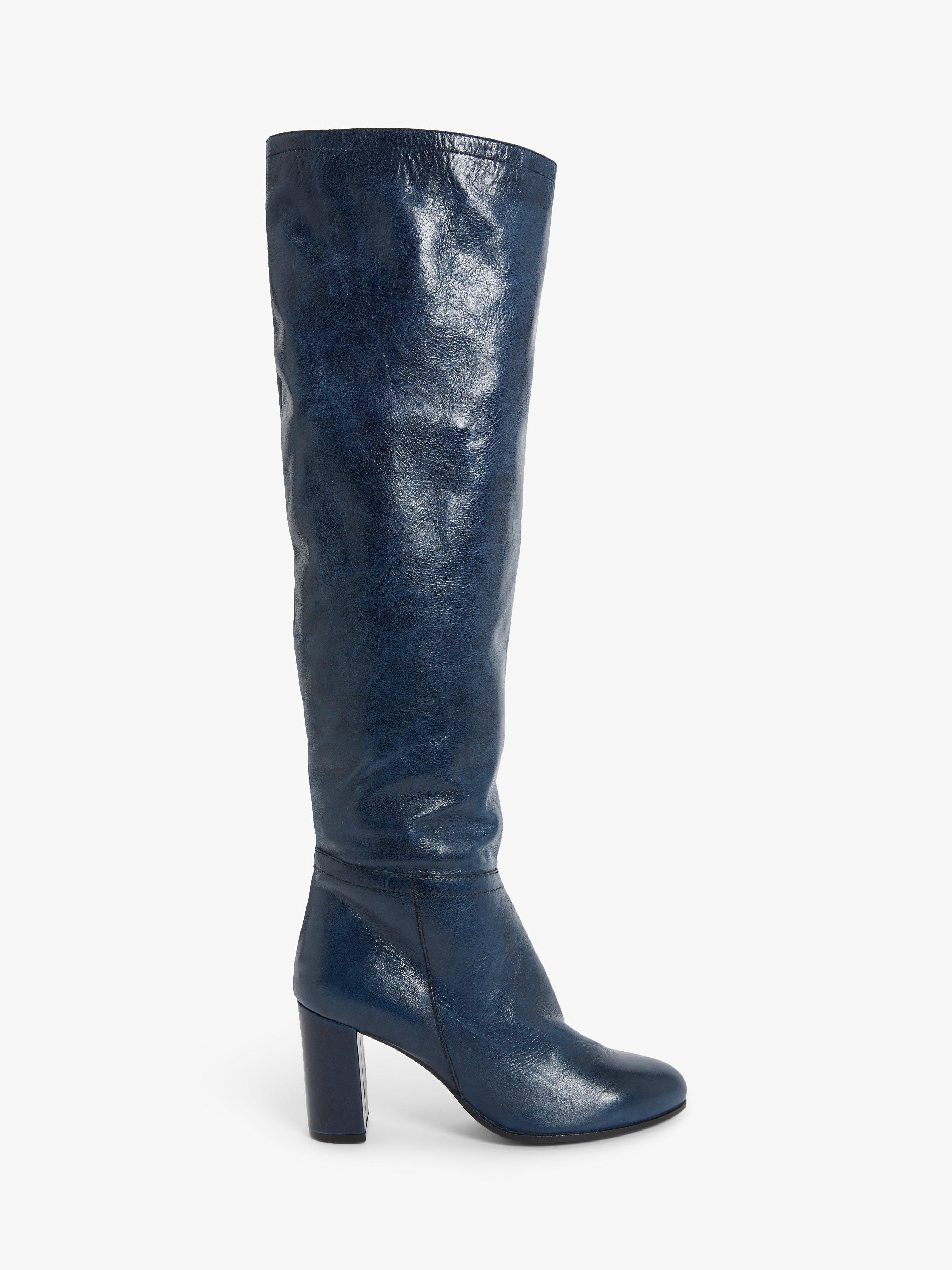 John Lewis + Erica Davies Valeria Leather Slouched Heel Knee Boots, Navy
