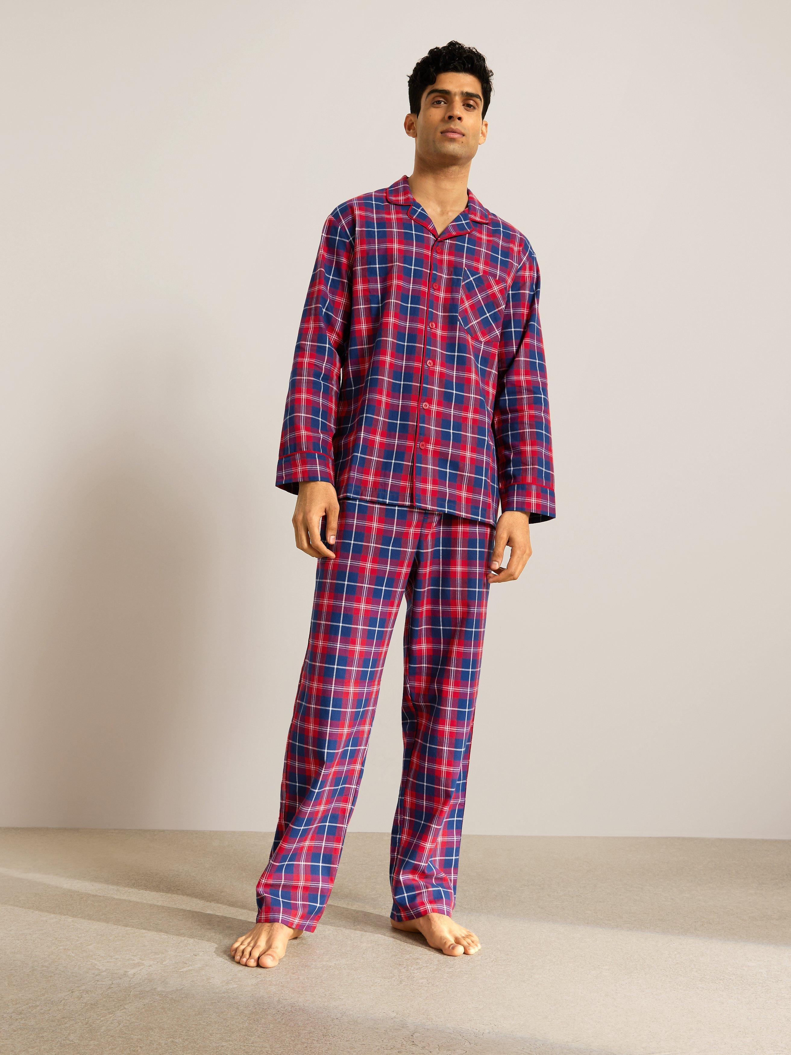 John Lewis Tartan Print Cotton Pyjamas, Red/Multi