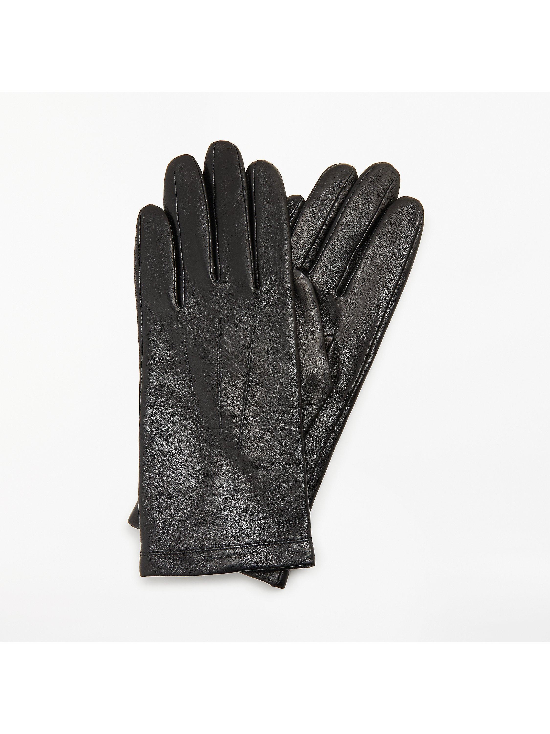 John Lewis Fleece Lined Leather Gloves, Black