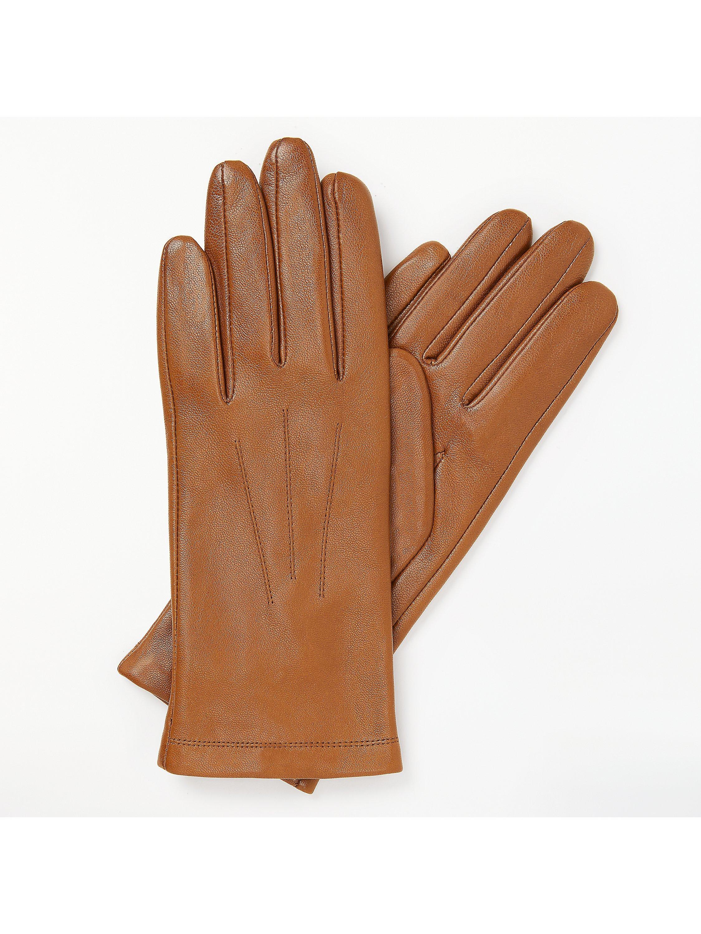 John Lewis Fleece Lined Leather Gloves, Tan, M
