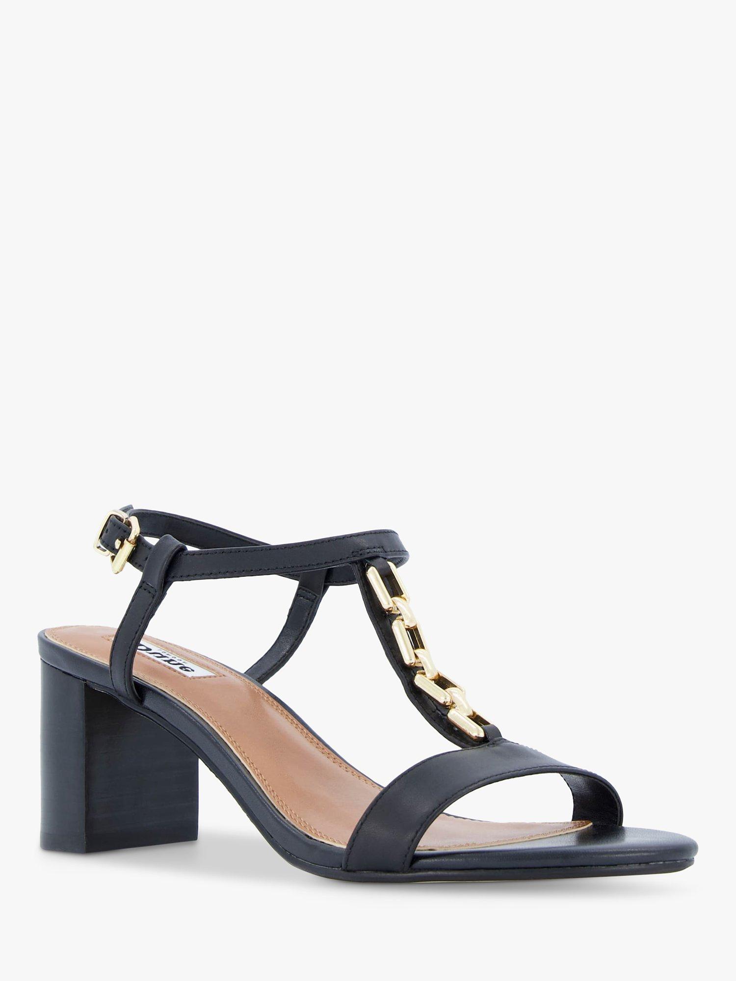 Product image 4 of 4, which shows Dune London Just Leather Chain Detail Block Heel Sandals, Black, 3