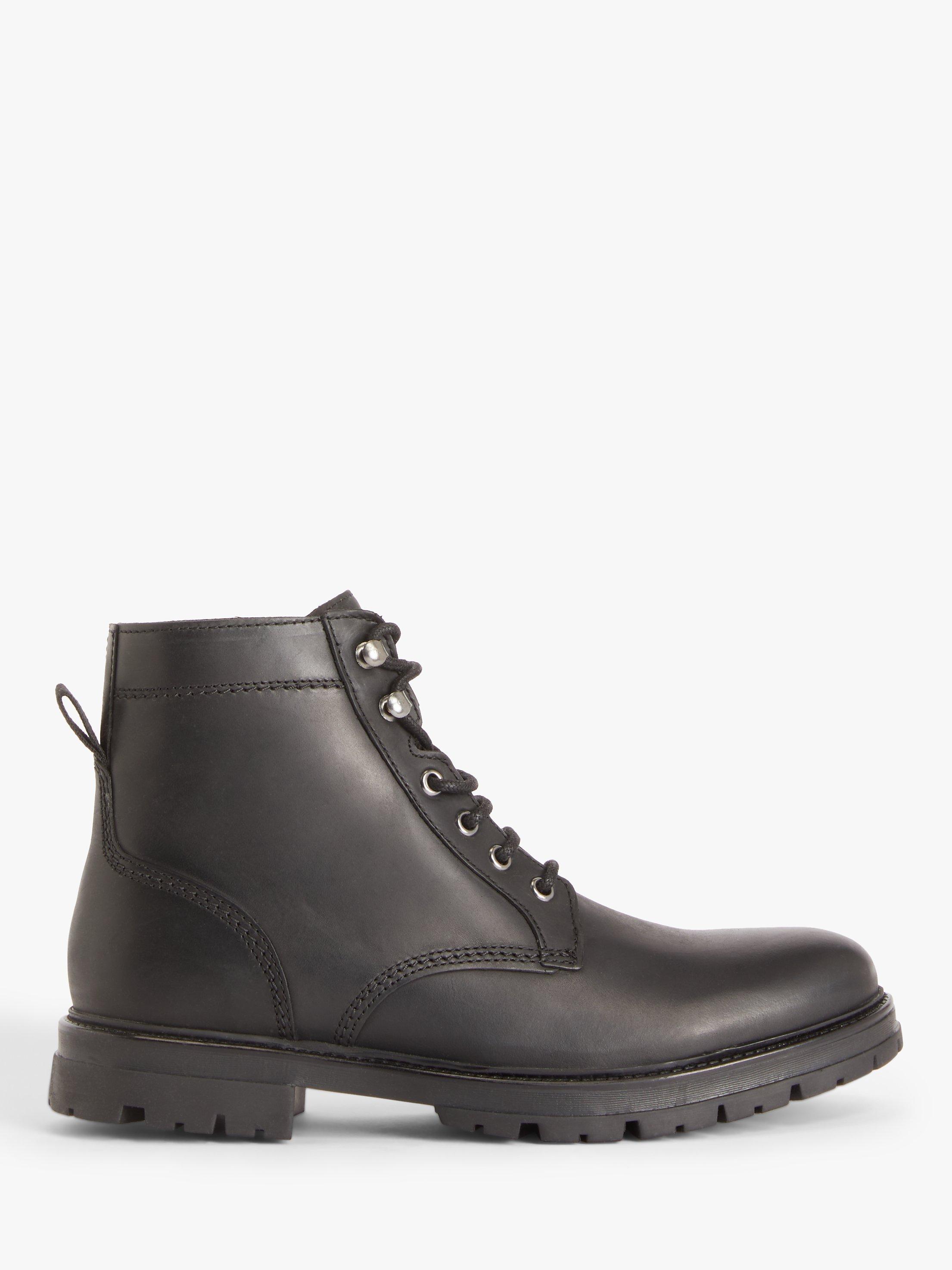 John Lewis High Top Leather Work Boots, Black