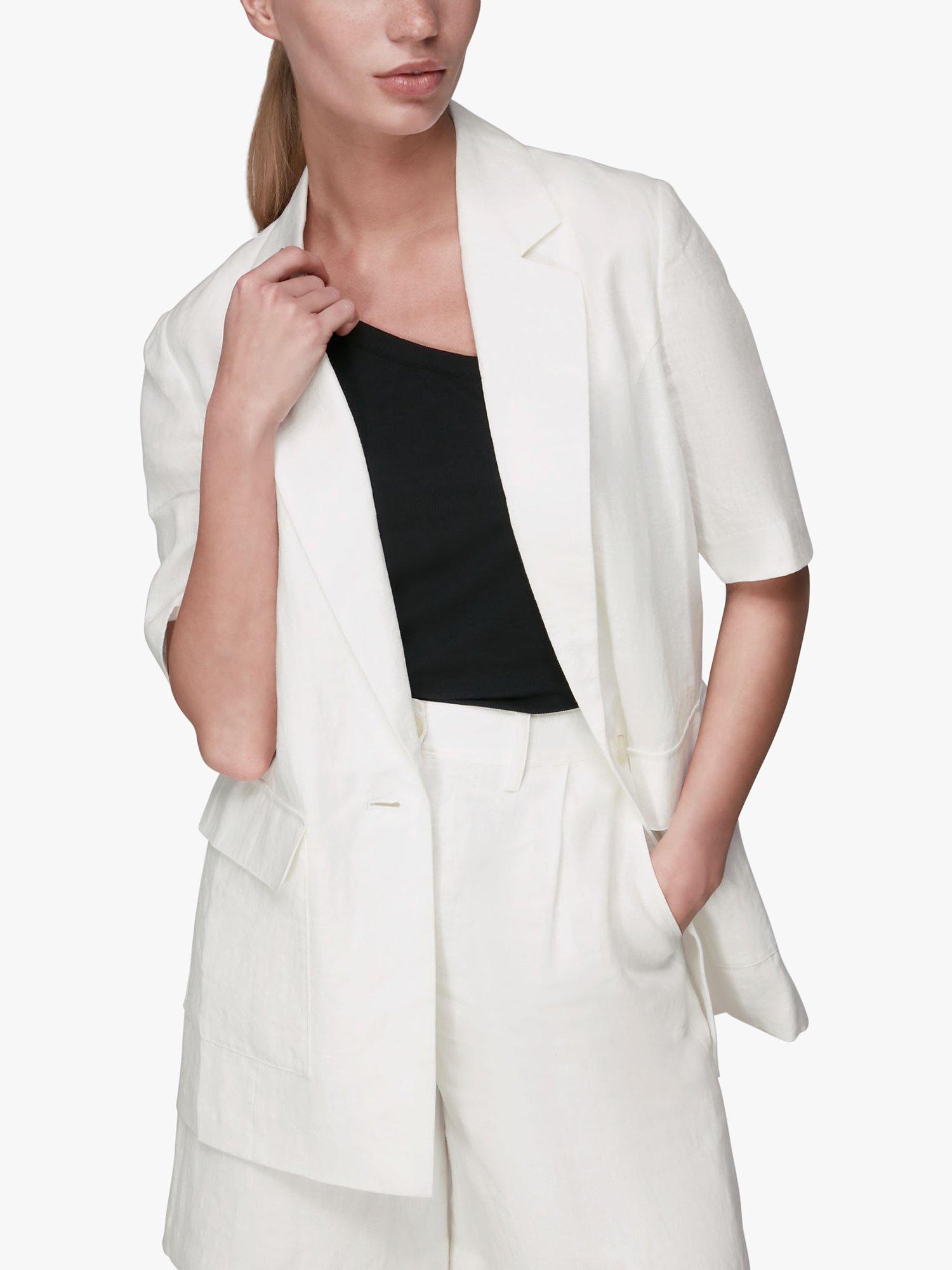 Whistles Short Sleeve Linen Jacket, White