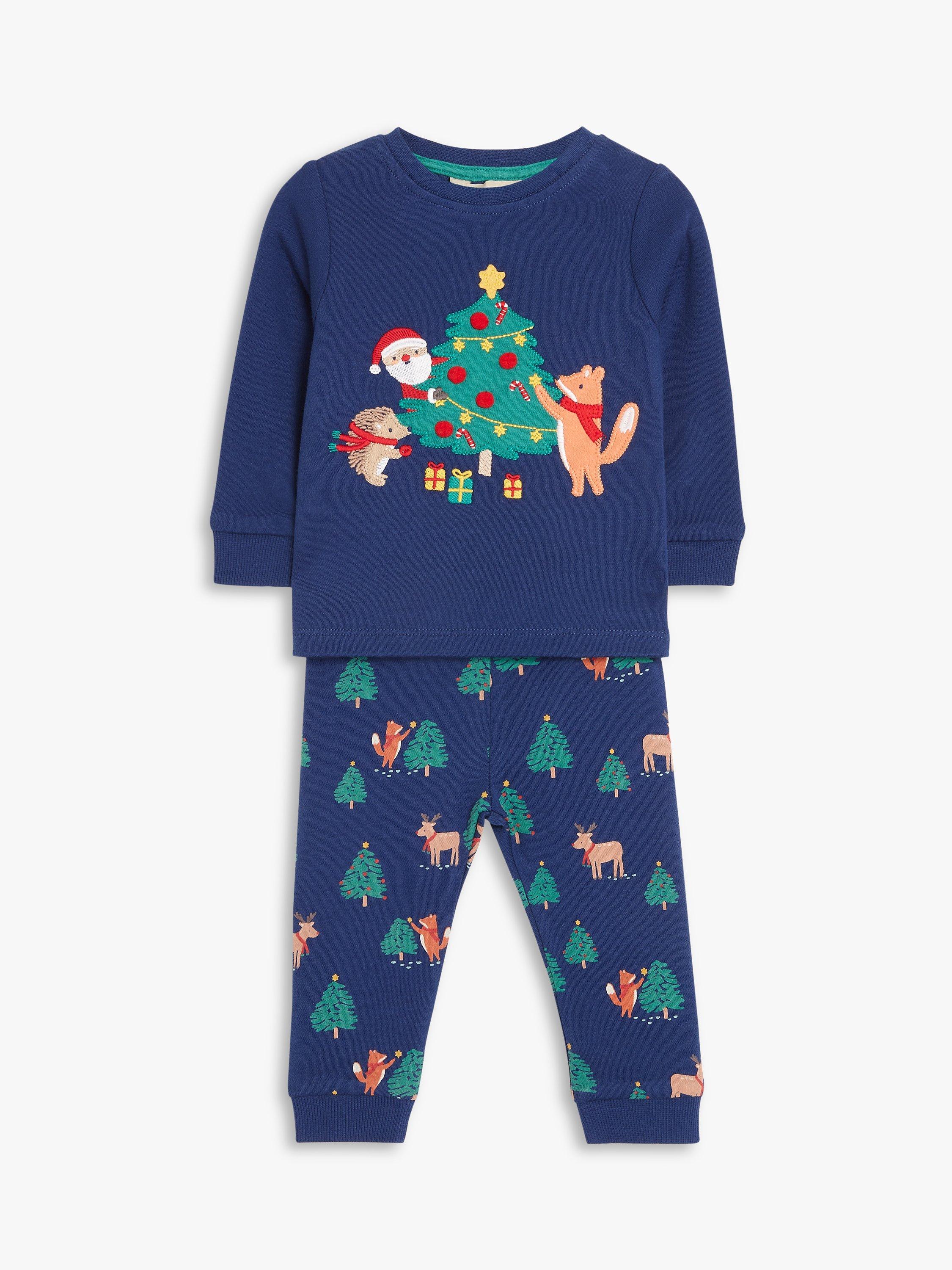 John Lewis Baby Christmas Tree Friends Print Pyjama Set, Navy, 3-6 months