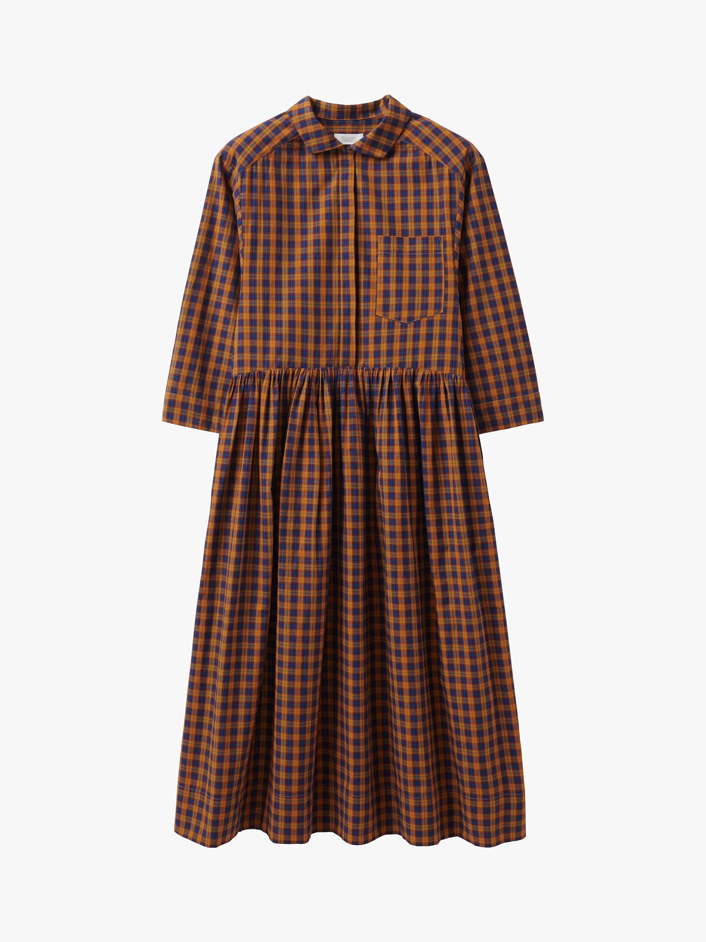 toast japanese cotton check shirt dress Toast check linen ochre