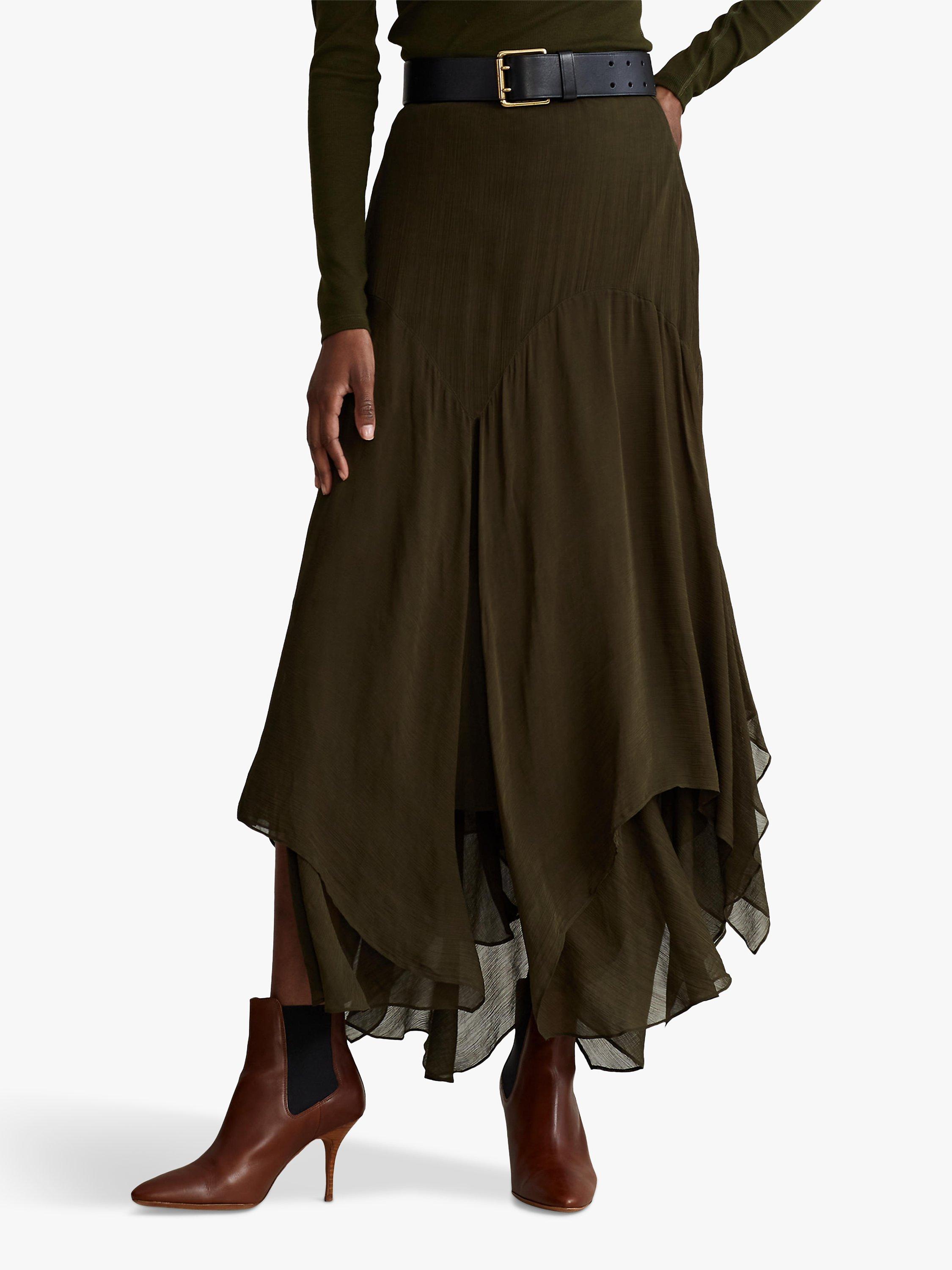 Polo Ralph Lauren Crinkled Handkerchief Midi Skirt Dark Loden